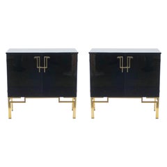 Rare Pair of Cabinets Bar Guy Lefevre for Maison Jansen Brass Lacquered, 1970s