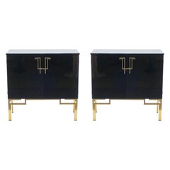 Rare Pair of Cabinets Bar Guy Lefevre for Maison Jansen Brass Lacquered, 1970s