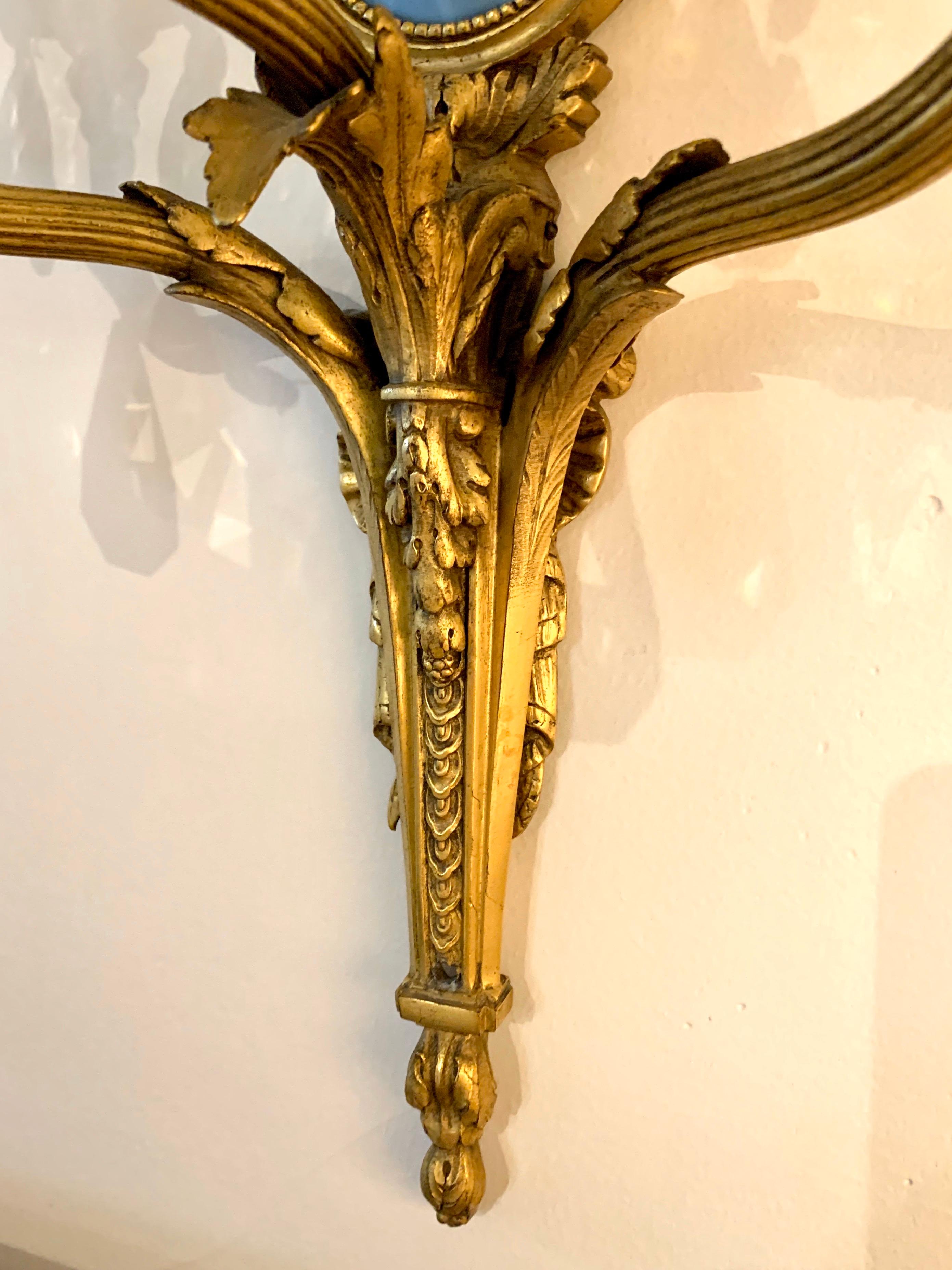 Rare Pair of Caldwell & Company Signed Wedgwood Jasperware & Doré Bronze Sconces 5