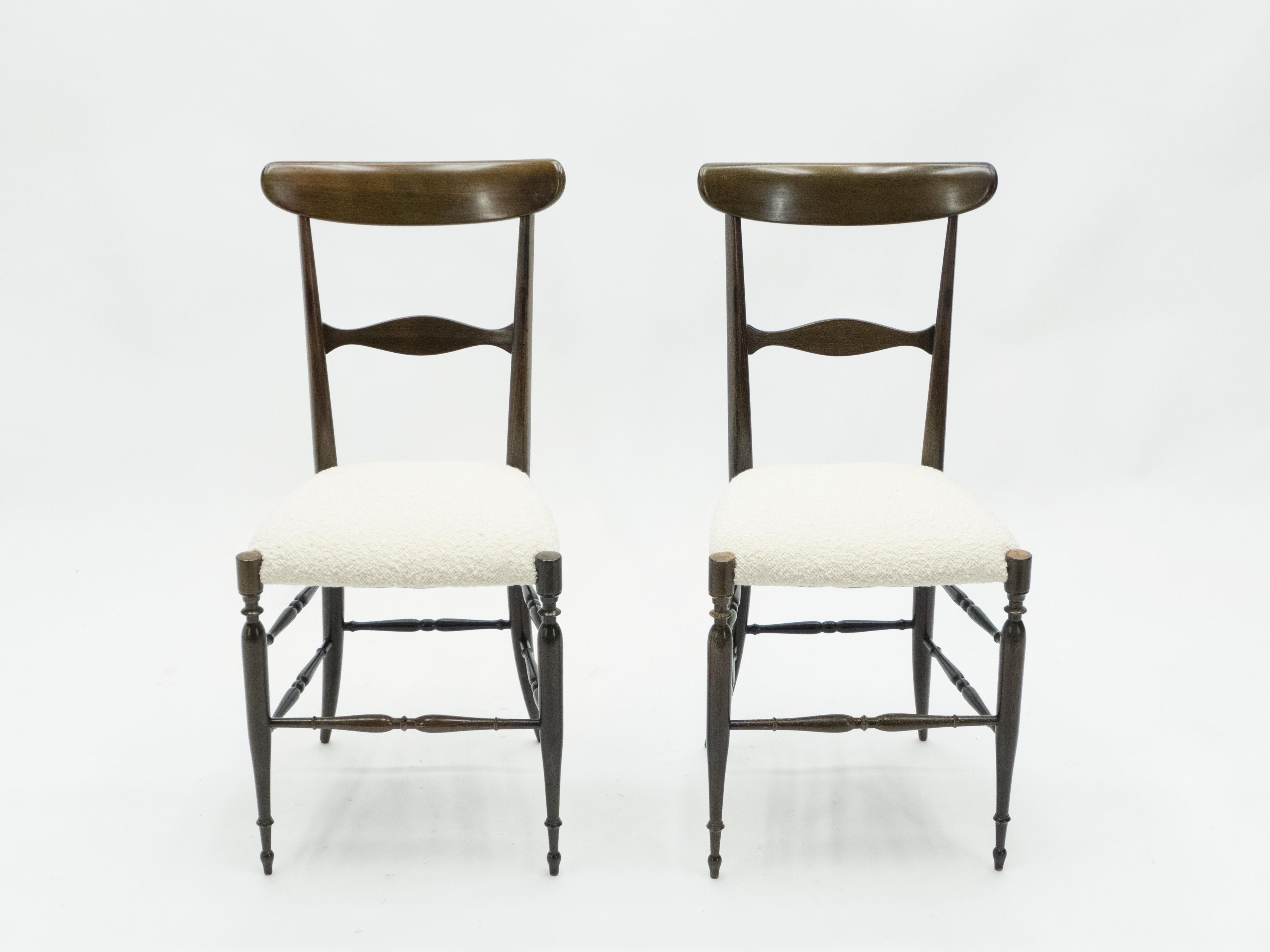 Beautiful pair of Italian chairs in walnut wood, model 