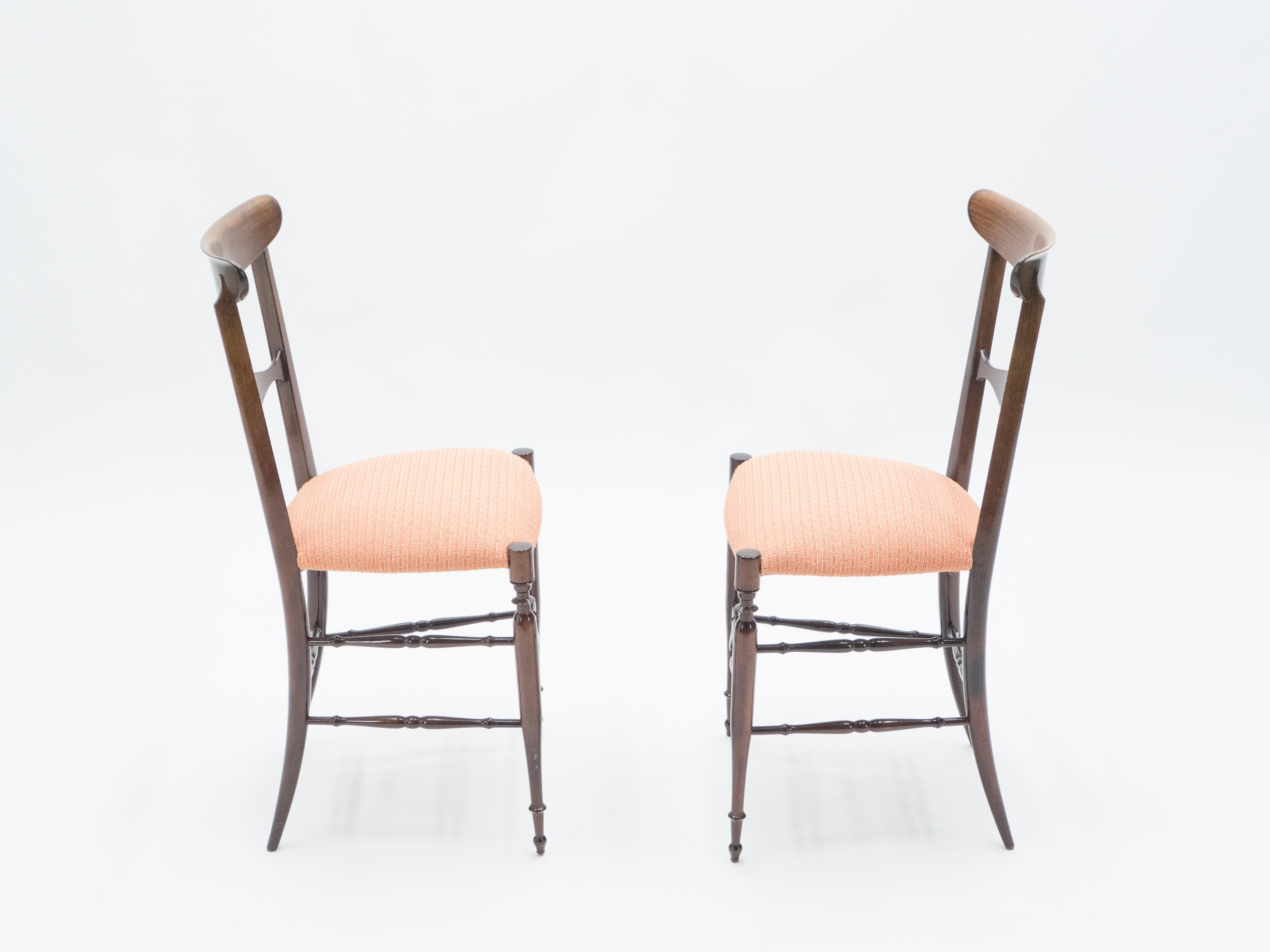 Mid-Century Modern Rare Pair of Campanino Chiavari Walnut Chairs by Fratelli Levaggi, 1950