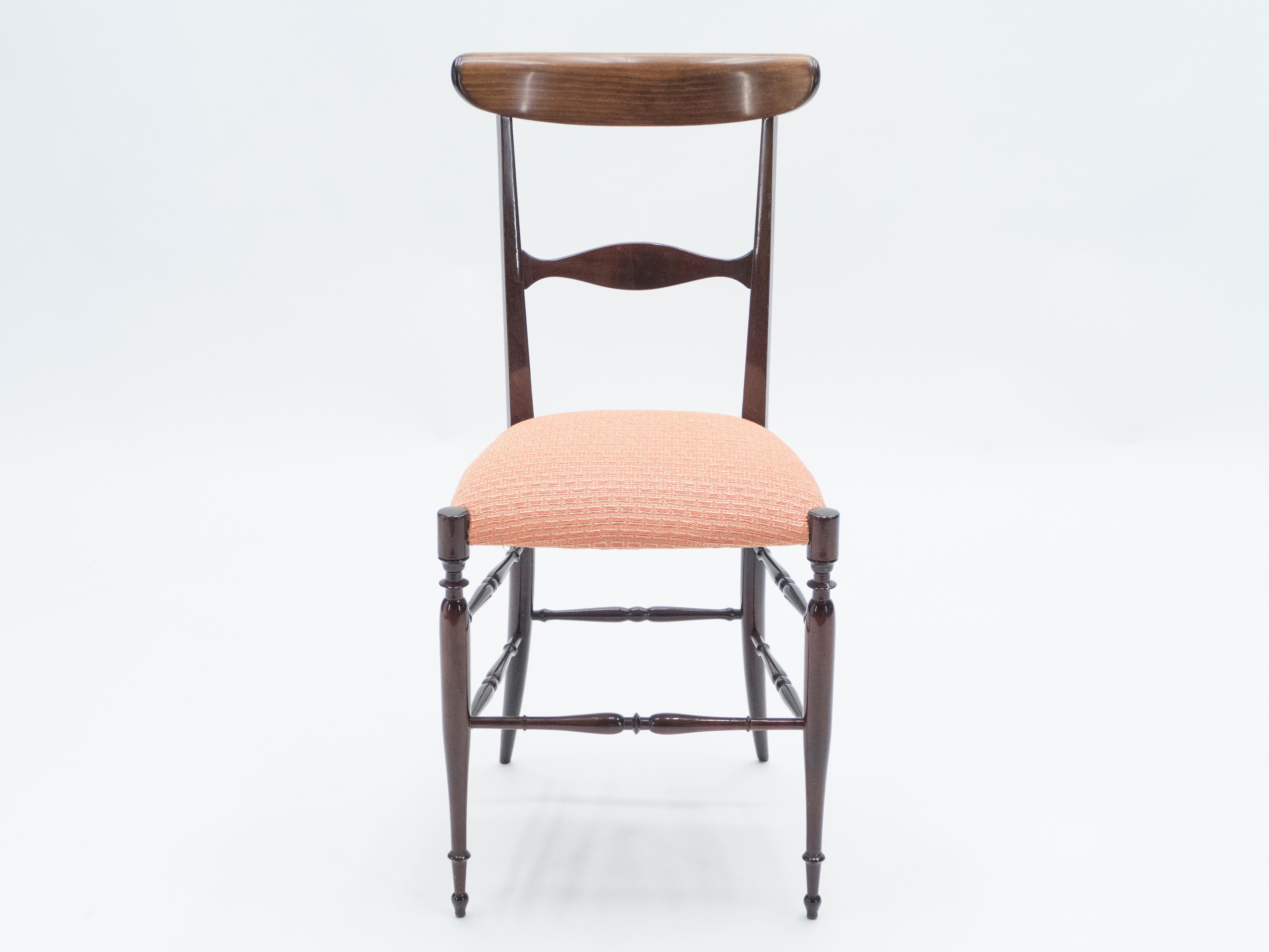 Italian Rare Pair of Campanino Chiavari Walnut Chairs by Fratelli Levaggi, 1950
