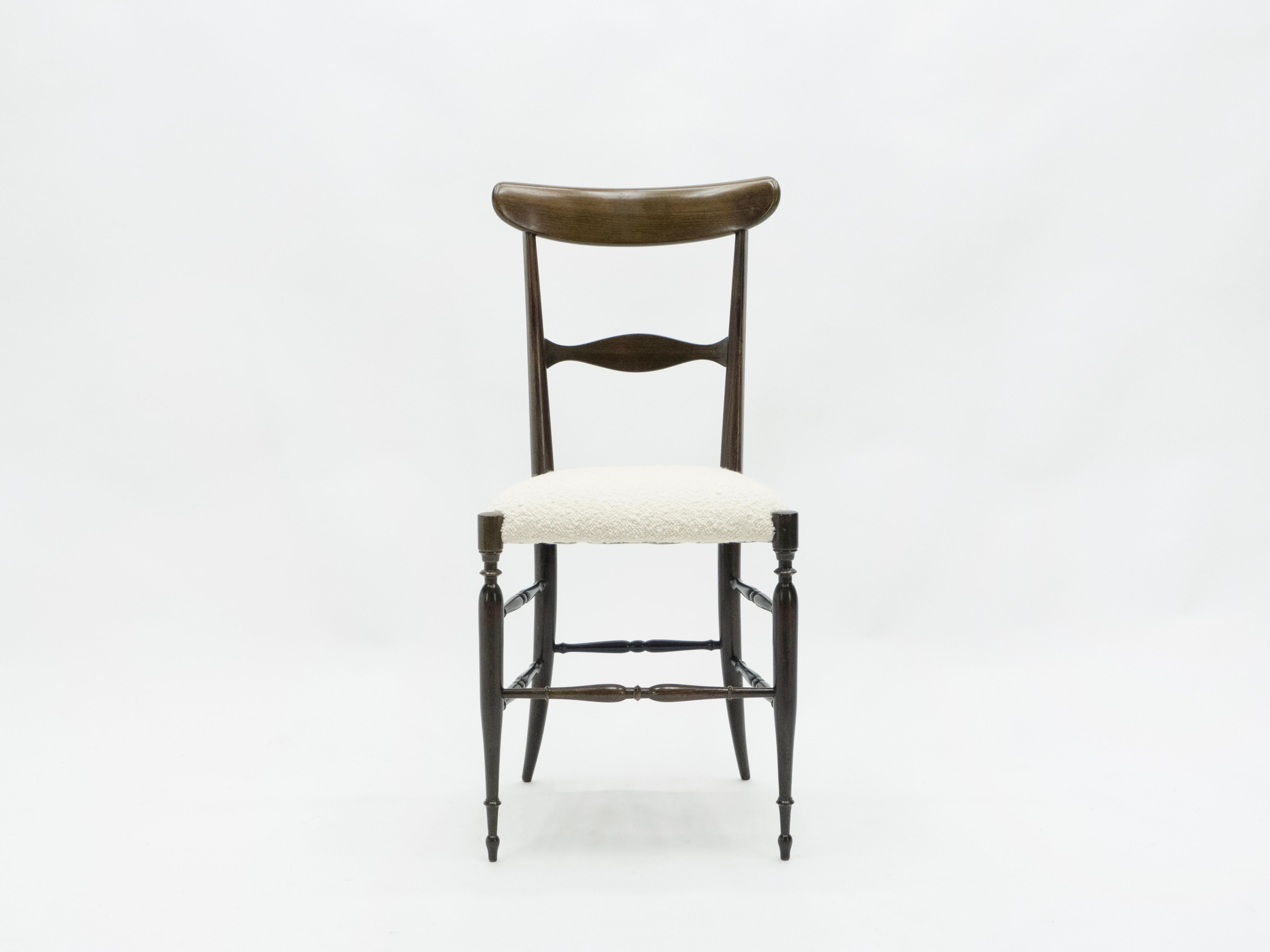 Italian Rare Pair of Campanino Chiavari Walnut Chairs by Fratelli Levaggi, 1950