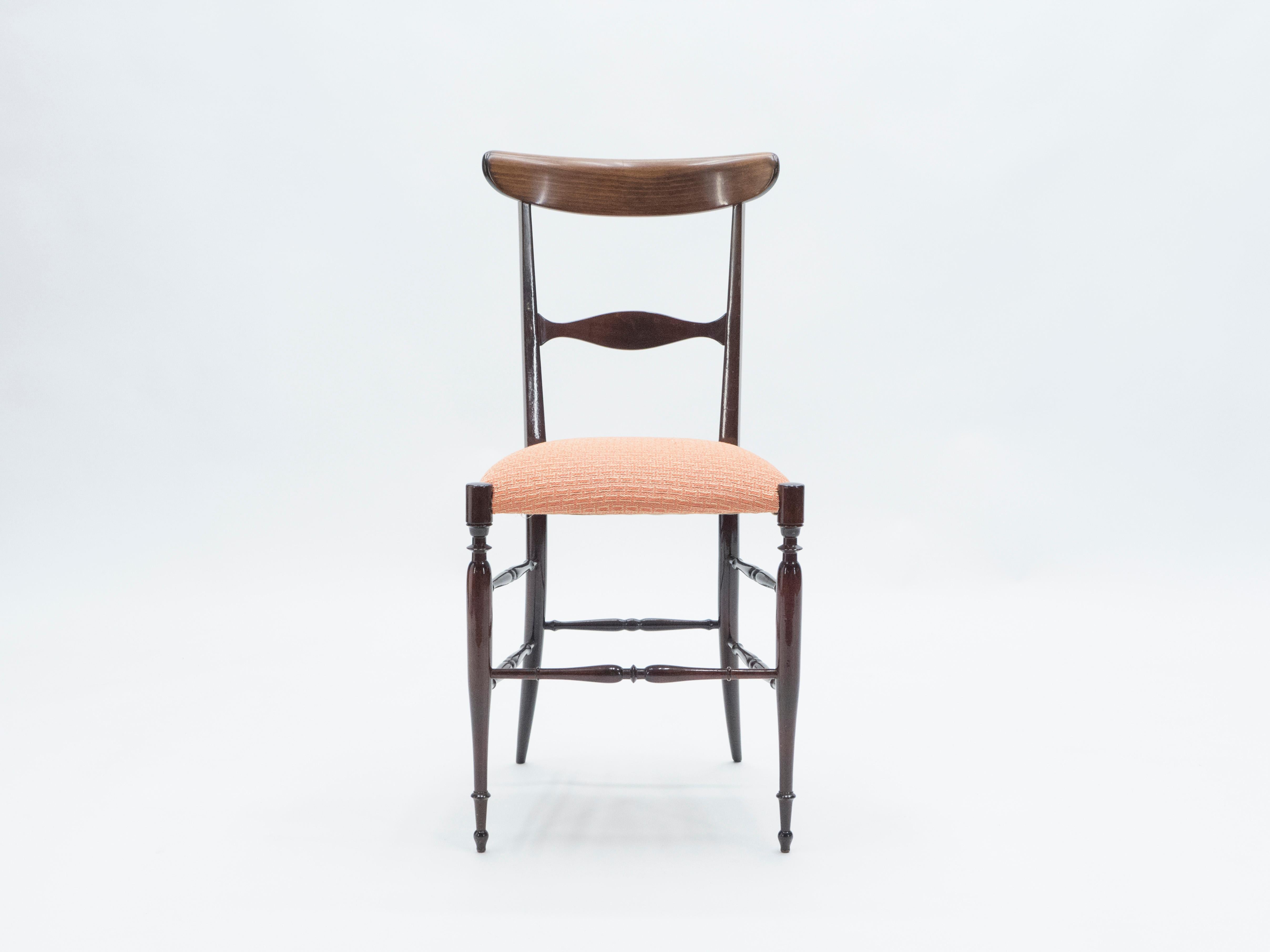Rare Pair of Campanino Chiavari Walnut Chairs by Fratelli Levaggi, 1950 In Good Condition In Paris, IDF