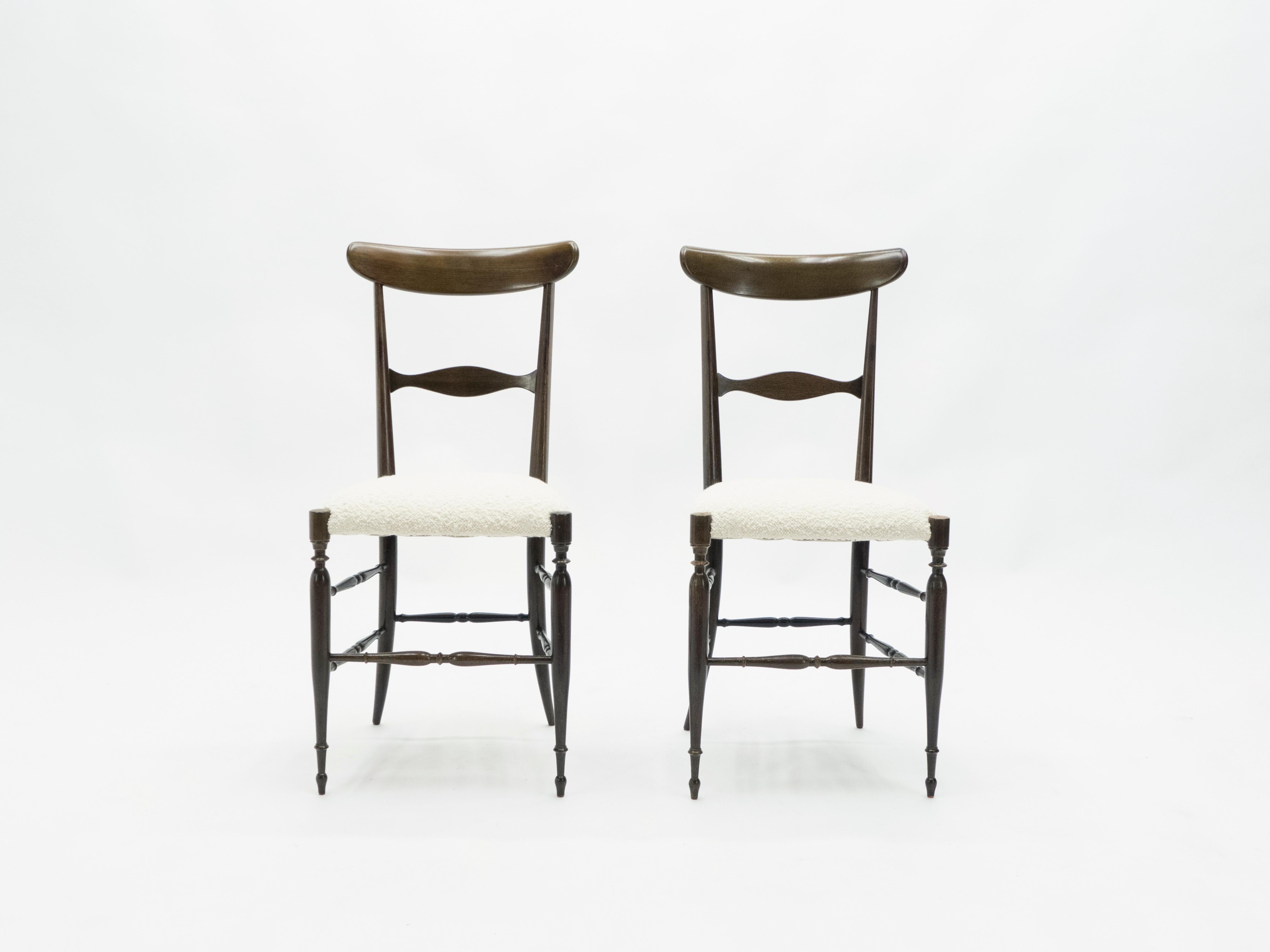 Rare Pair of Campanino Chiavari Walnut Chairs by Fratelli Levaggi, 1950 In Good Condition In Paris, IDF