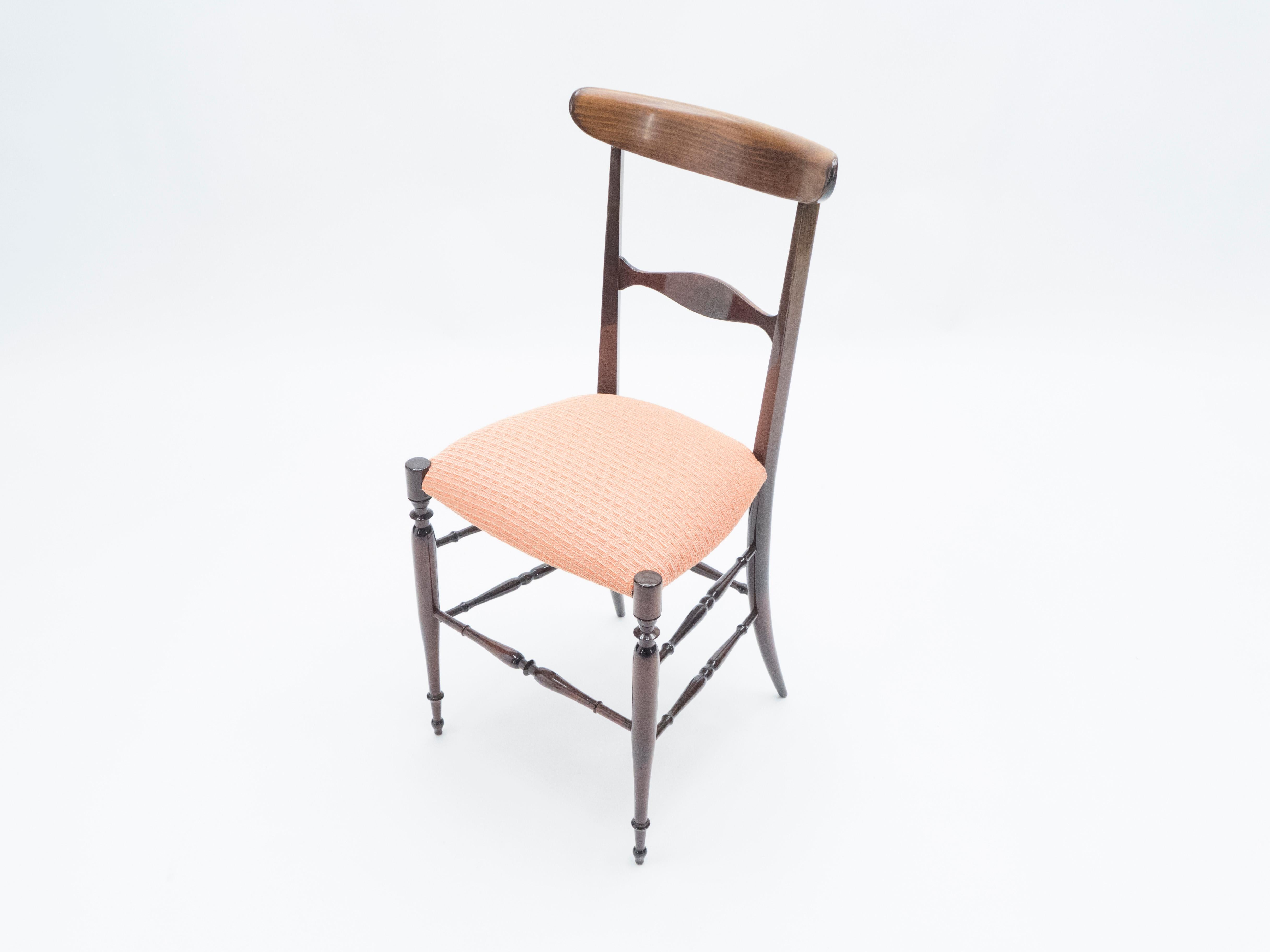 Mid-20th Century Rare Pair of Campanino Chiavari Walnut Chairs by Fratelli Levaggi, 1950