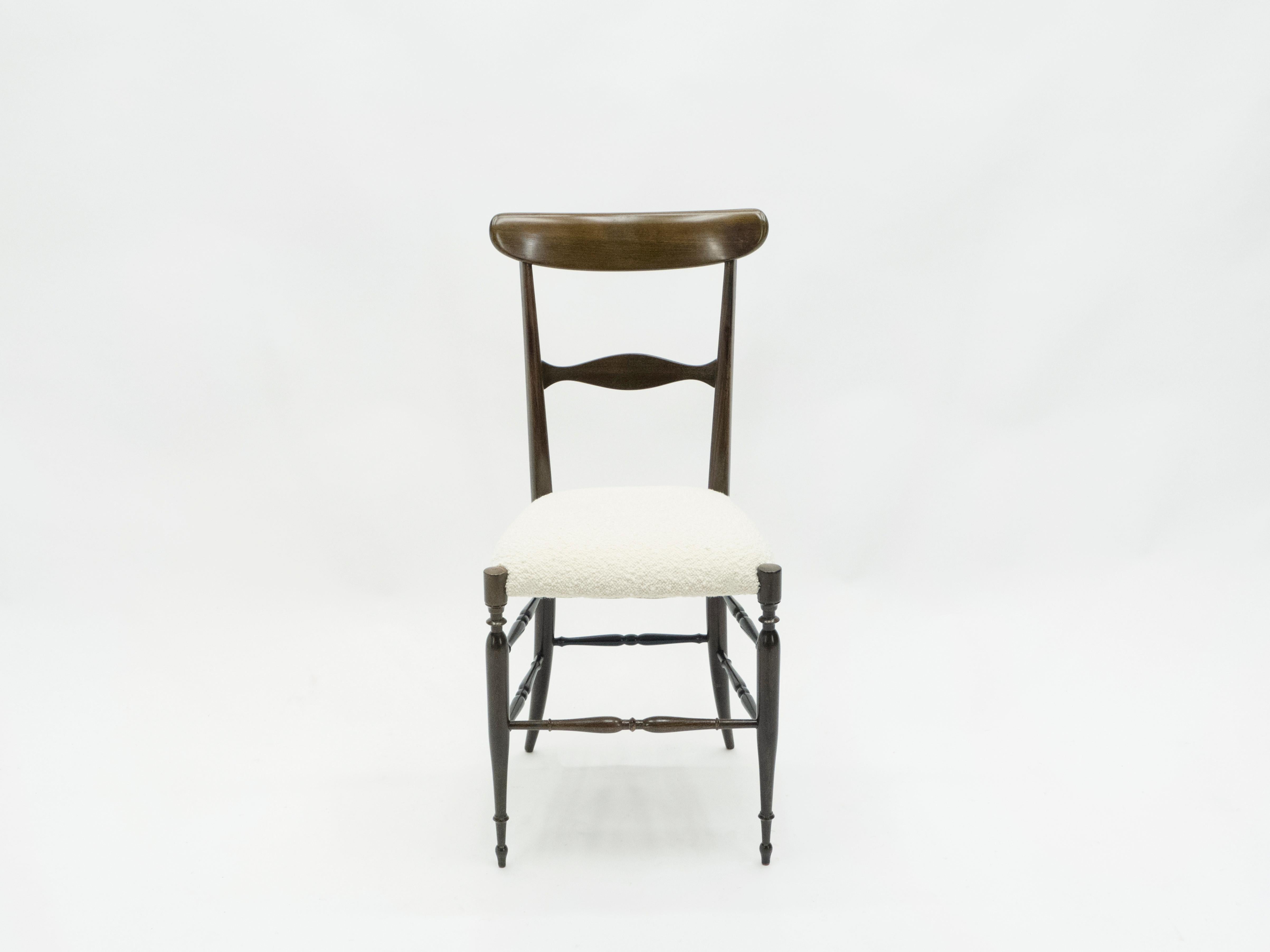 Mid-20th Century Rare Pair of Campanino Chiavari Walnut Chairs by Fratelli Levaggi, 1950