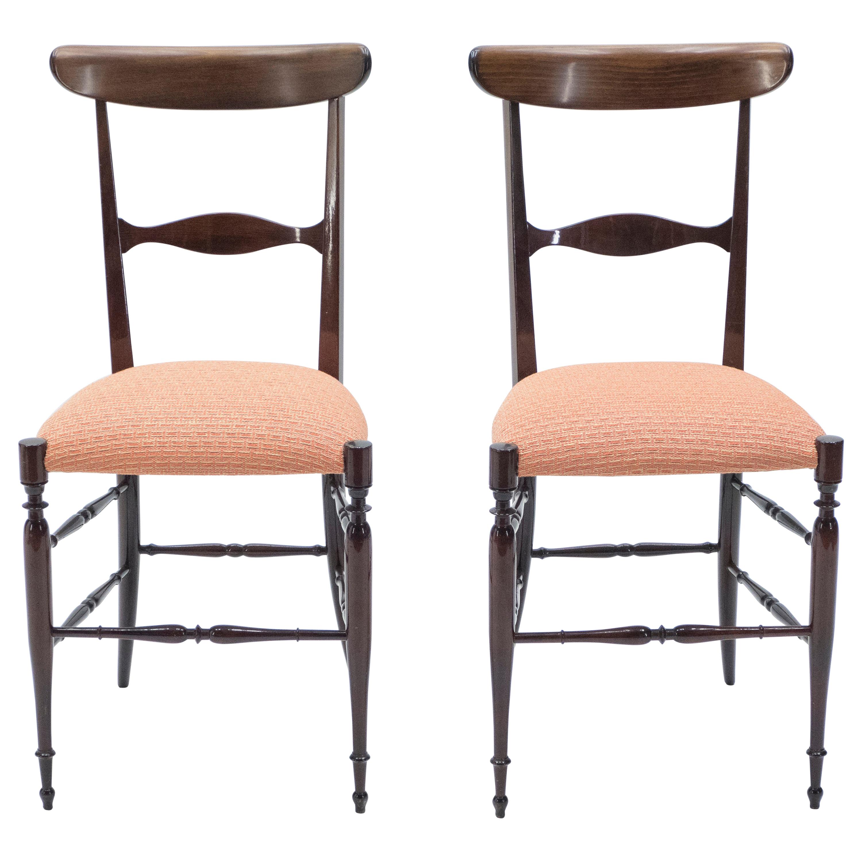 Rare Pair of Campanino Chiavari Walnut Chairs by Fratelli Levaggi, 1950