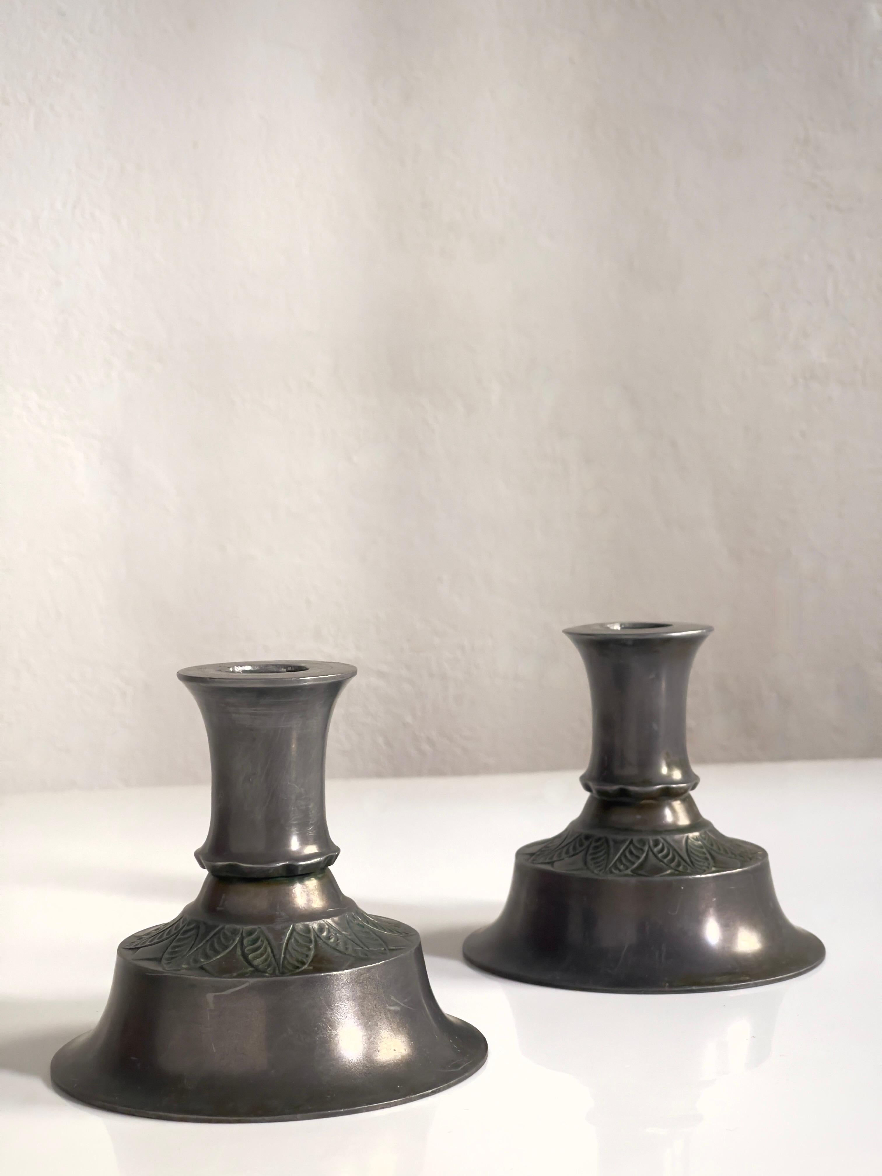 Rare pair of candlesticks by Danish sculpture and silversmith Just Andersen 1920 For Sale 2