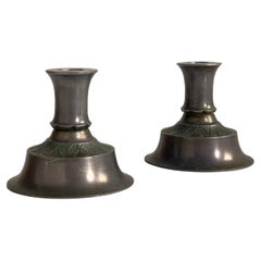 Paire de chandeliers danois de sculpture et orfèvre Just Andersen 1920