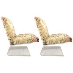 Rare Pair of Cantilevered Lucite Slipper Chairs