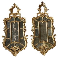 Rare Pair of Carved and Gilded Venetian Mirrors, 18th Century