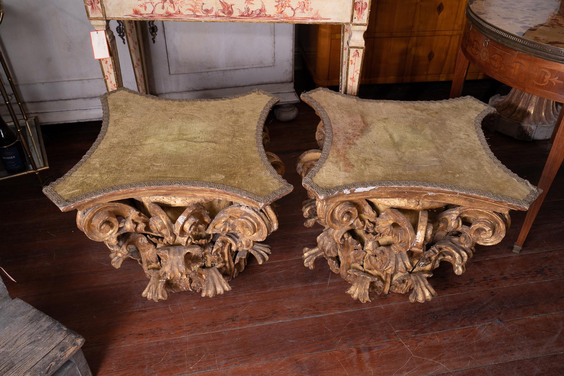 Louis XV Rare Pair of Carved and Gilded Wooden Capitals
