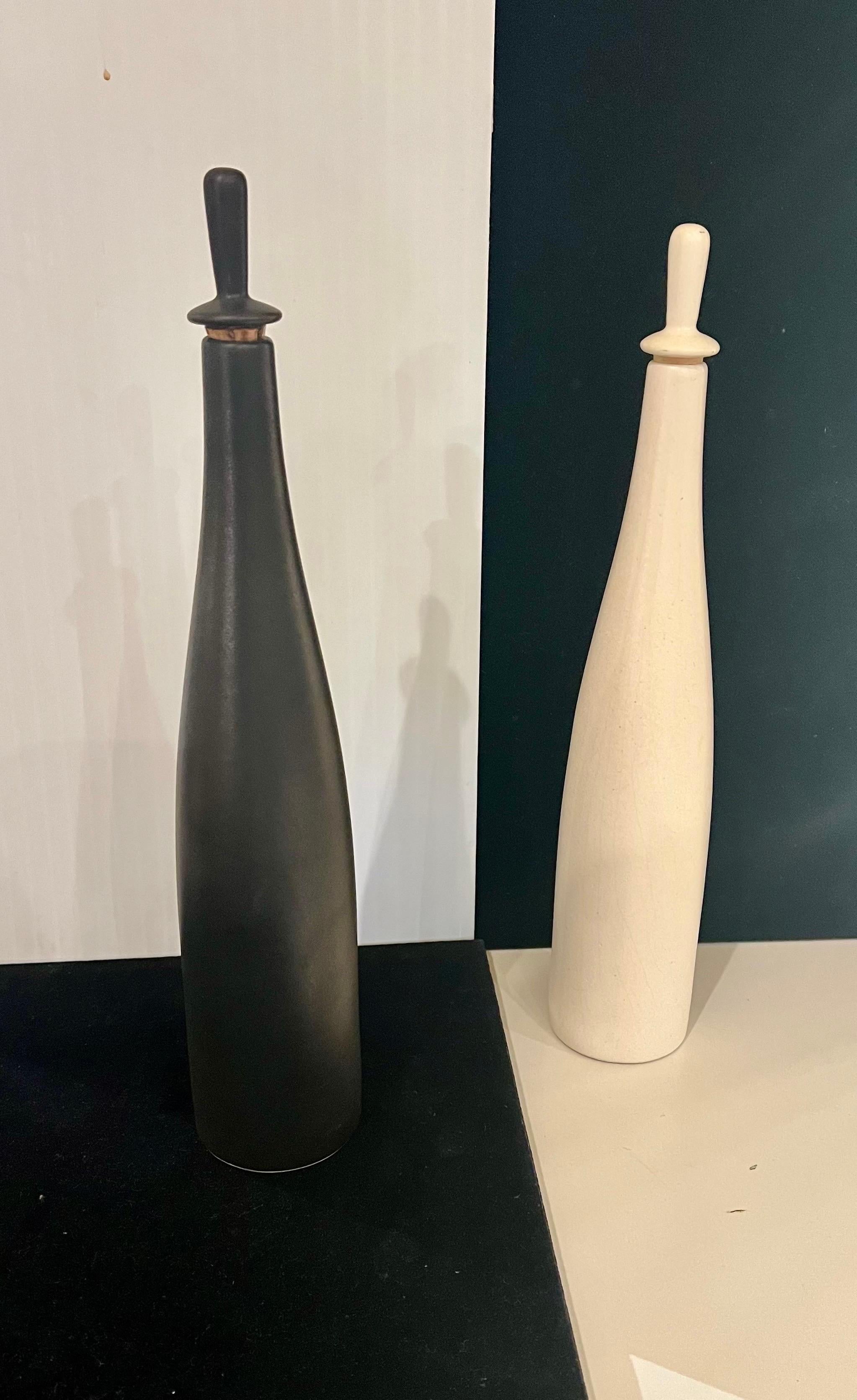 Mid-Century Modern Rare Pair of Ceramic Porcelain Bottles by Jenev Design Ackerman Early Production