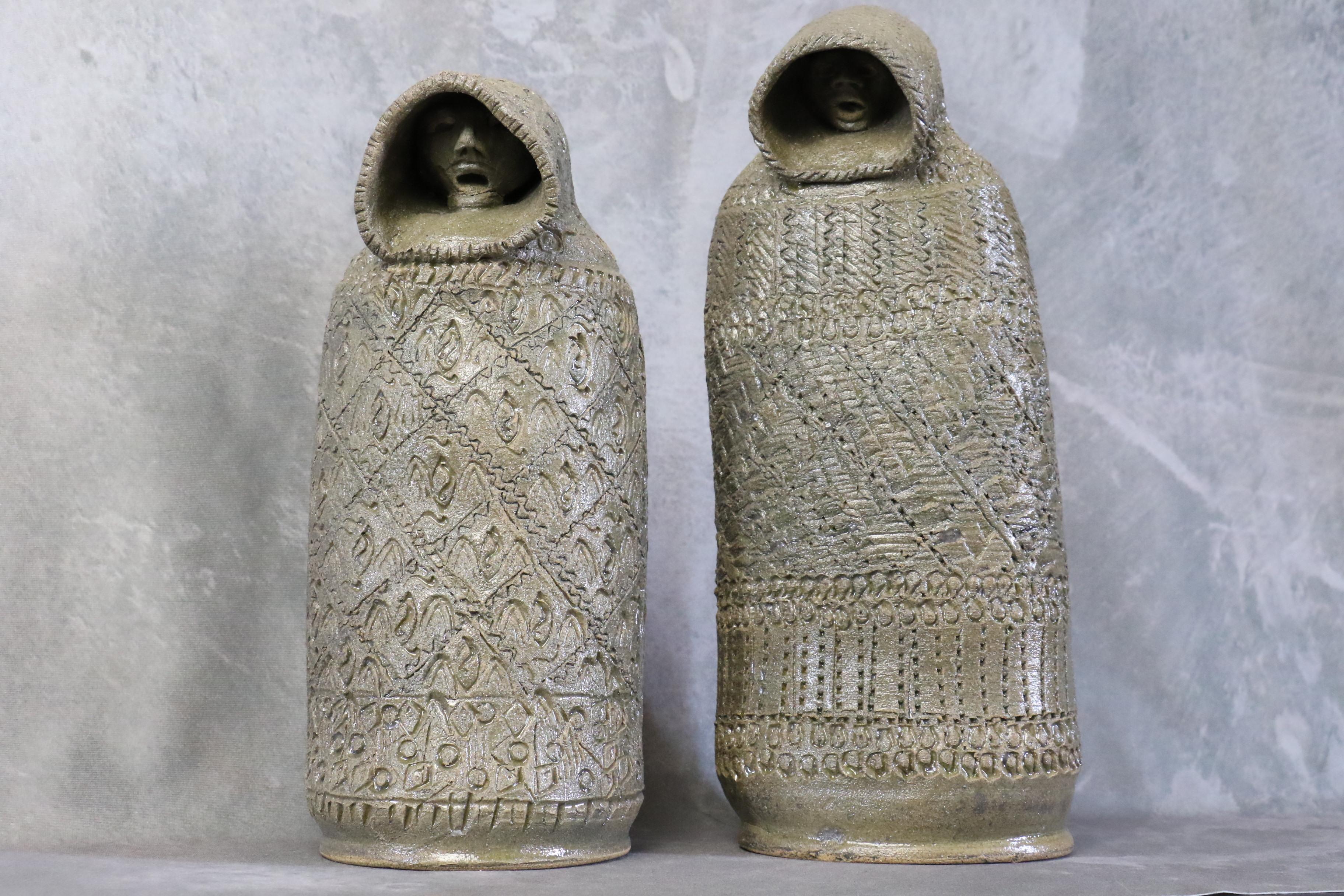 Enameled Rare Pair of Ceramic Sculptures by Marcel Giraud, 1960s, Vallauris