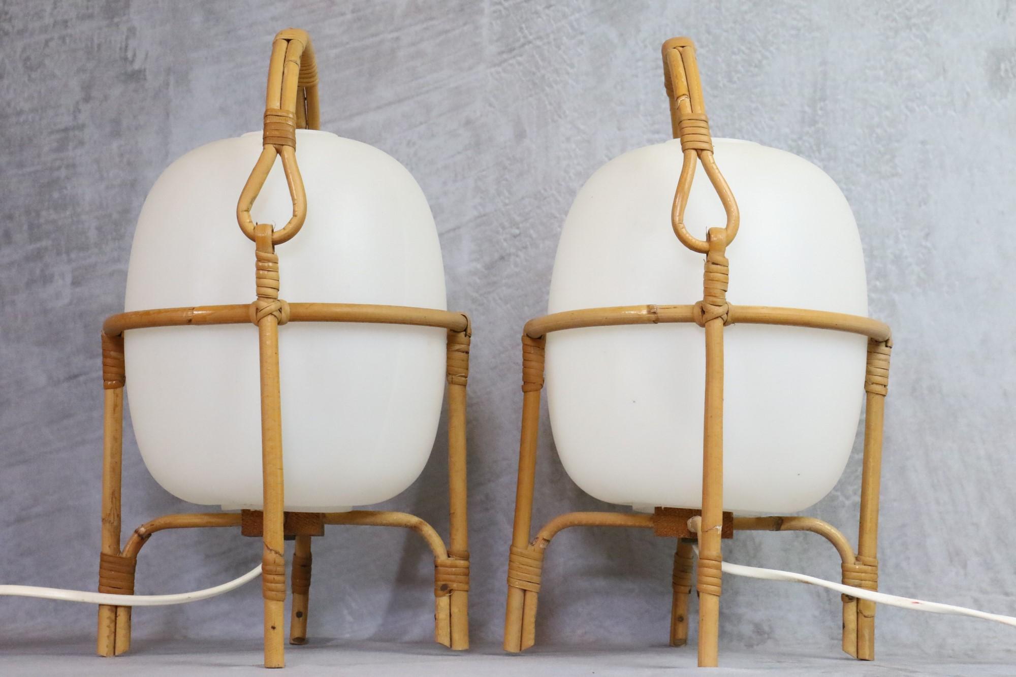 Rare Pair of Cestita Lamps by Miguel Mila for Tramo, 1960s 2