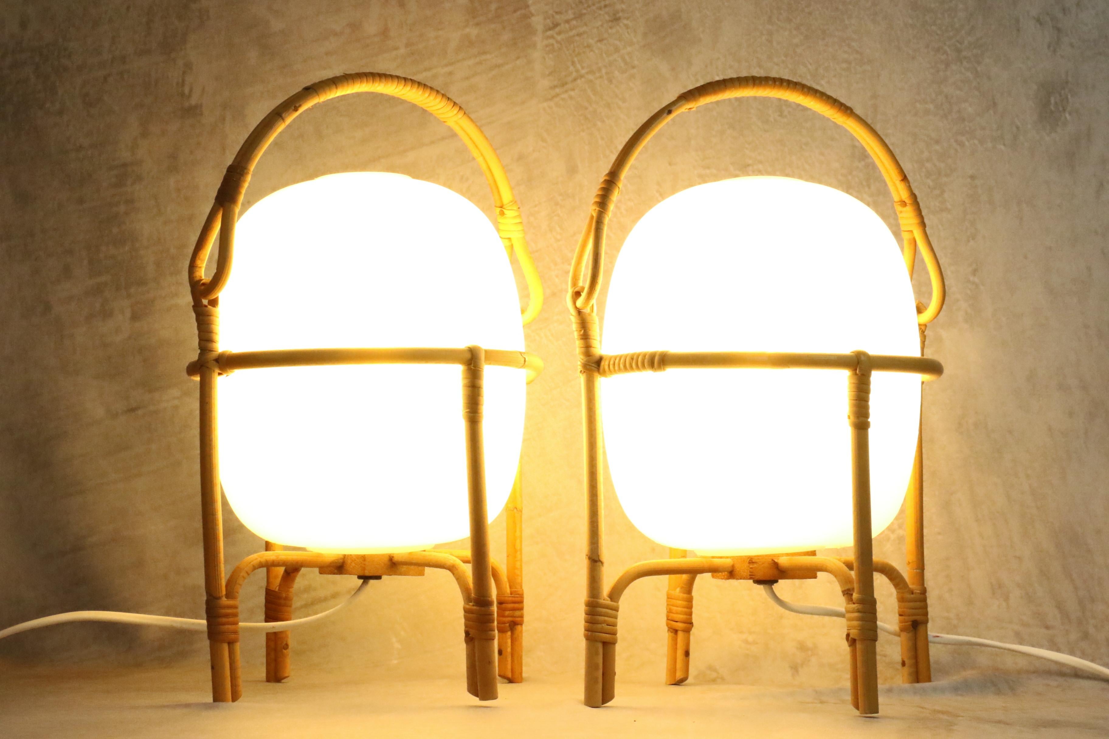 Mid-Century Modern Rare Pair of Cestita Lamps by Miguel Mila for Tramo, 1960s