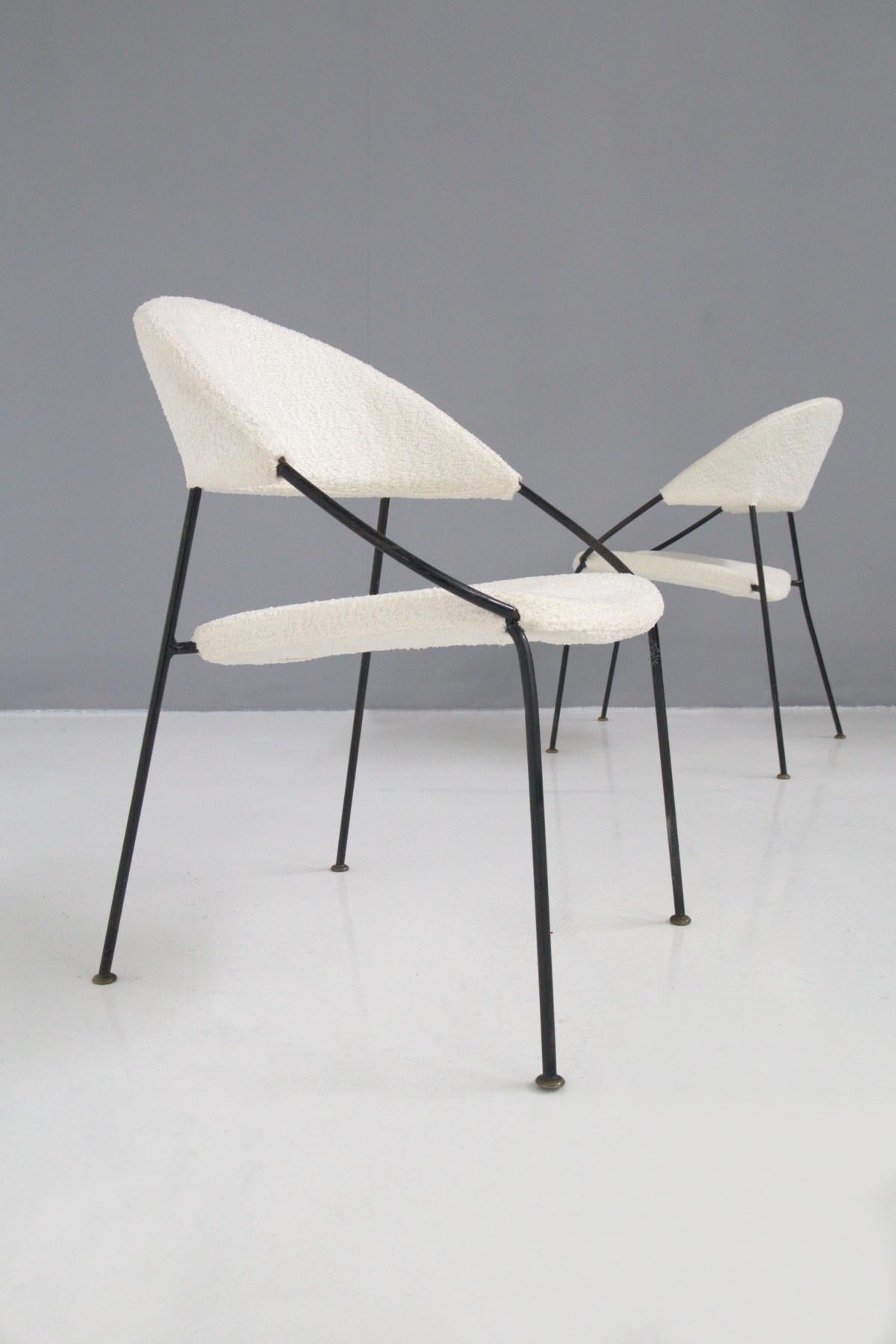 Rare Pair of Chairs by Gastone Rinaldi Model Du 41 Rima, in White Bouclè For Sale 3