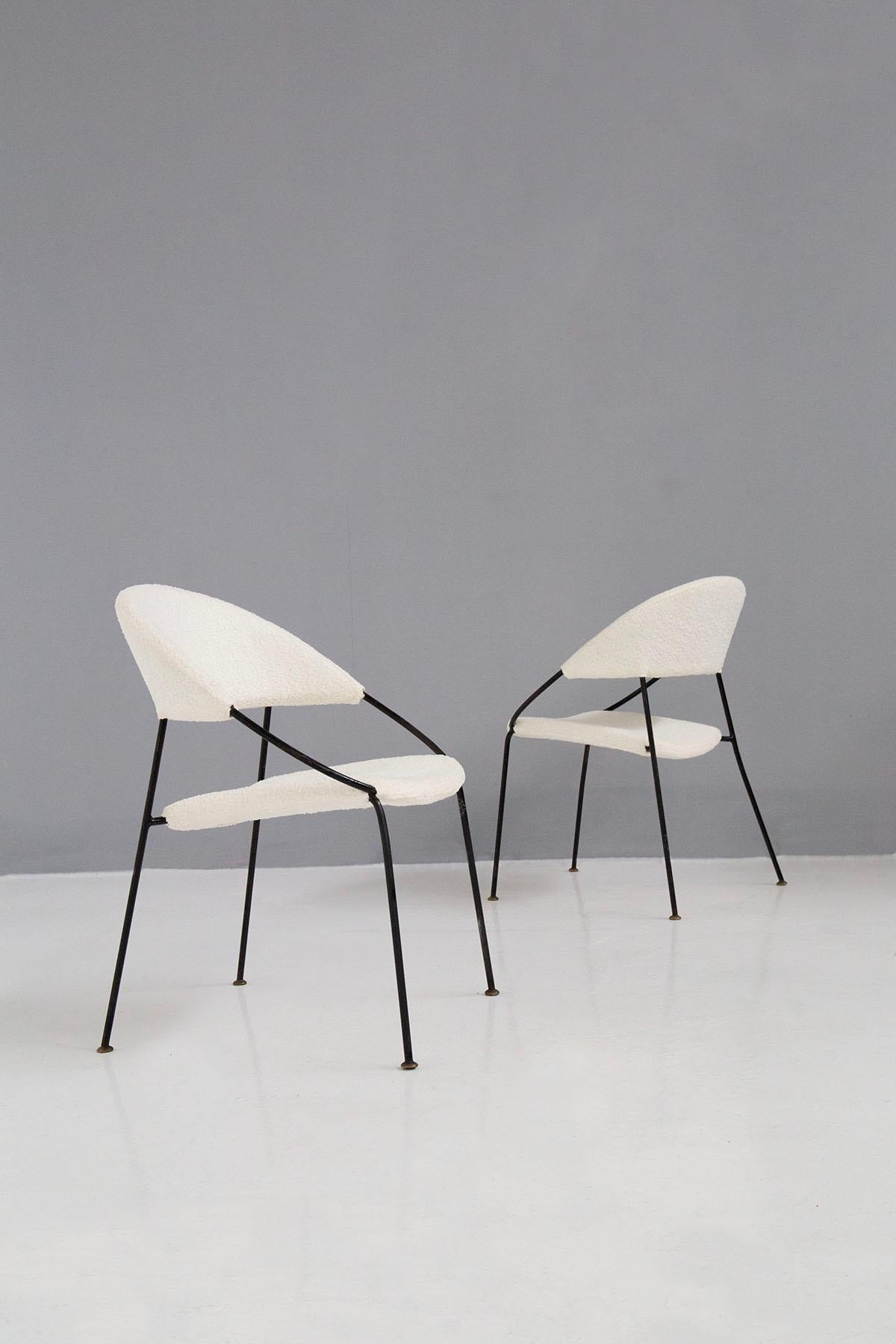 Metal Rare Pair of Chairs by Gastone Rinaldi Model Du 41 Rima, in White Bouclè For Sale