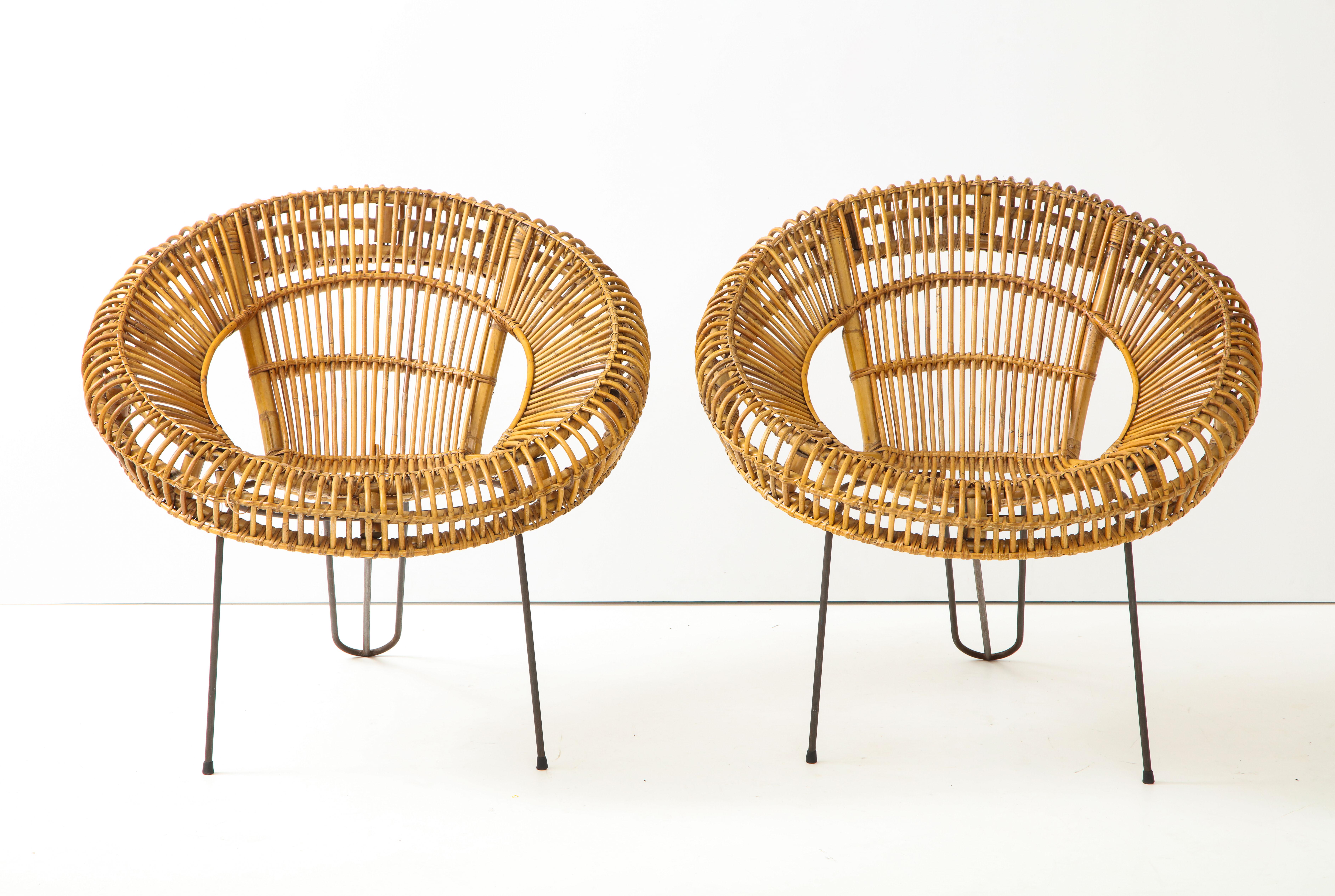 Janine Abraham & Dirk Jan Rol, Italy, 1950s
Rare pair of chairs
Rattan and wicker, metal base
Measures: H 29 D 30 W 30 in.
  