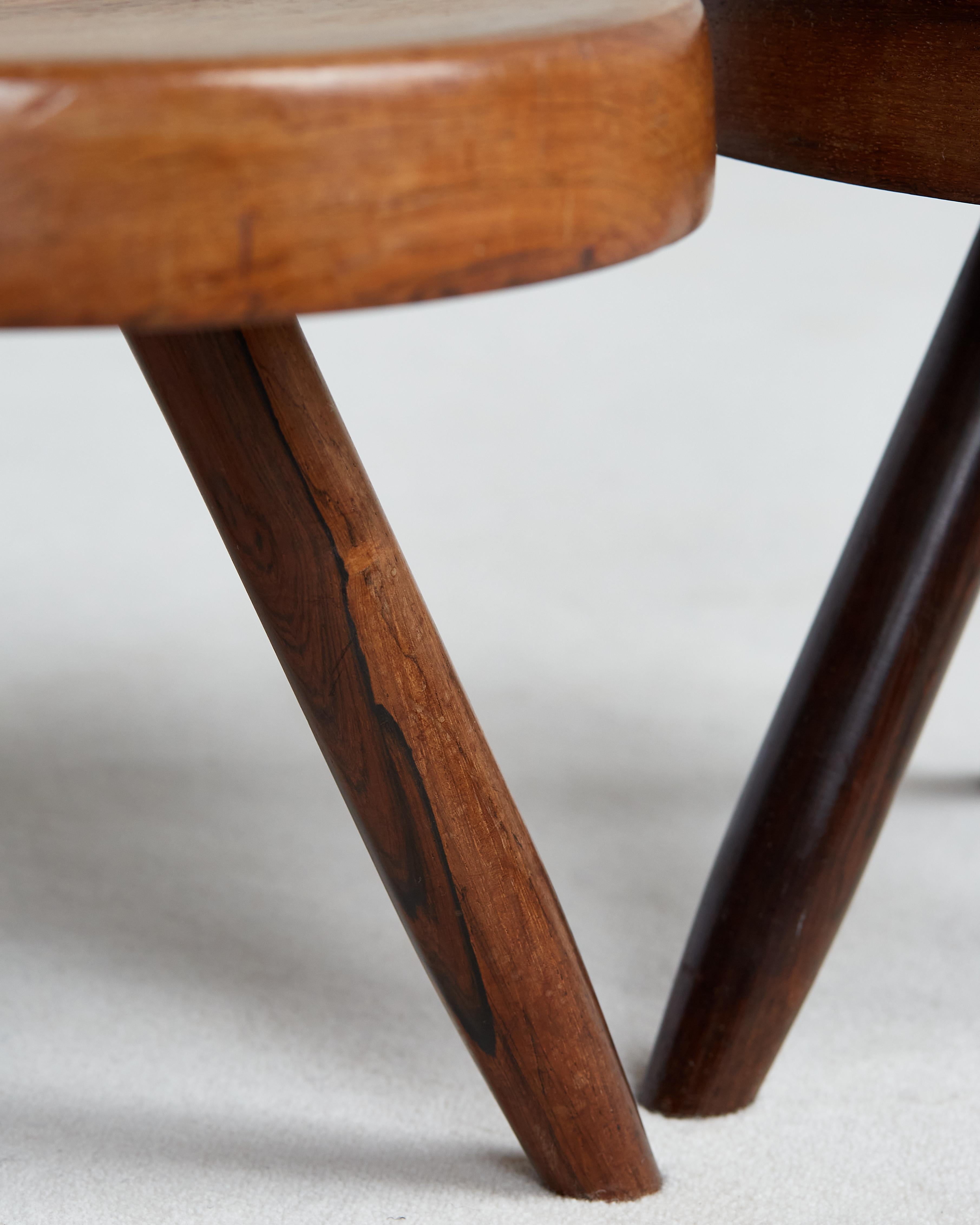 Rare Pair of Charlotte Perriand Berger Stools in Jacaranda, Brazilian Rosewood 3