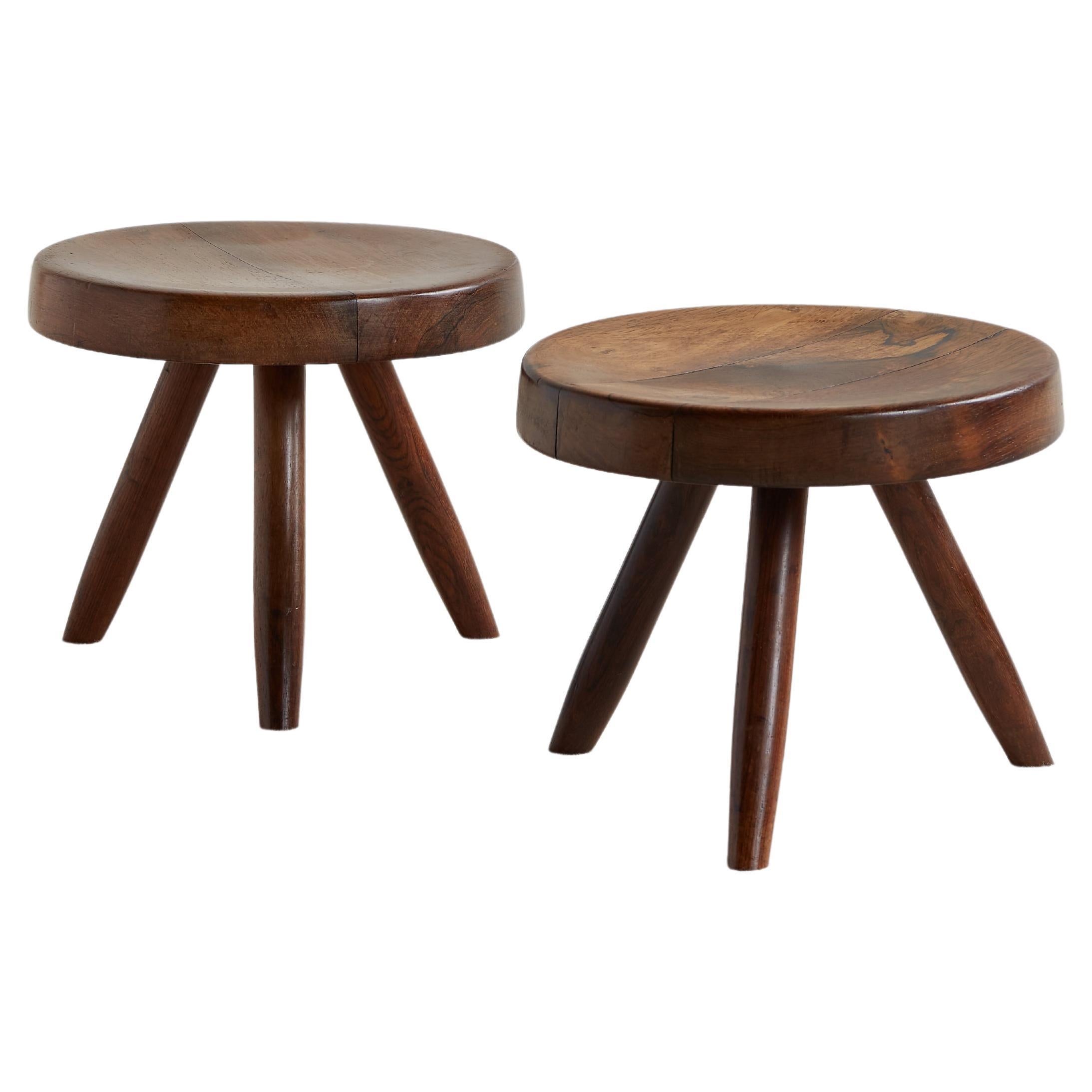 Rare Pair of Charlotte Perriand Berger Stools in Jacaranda, Brazilian Rosewood