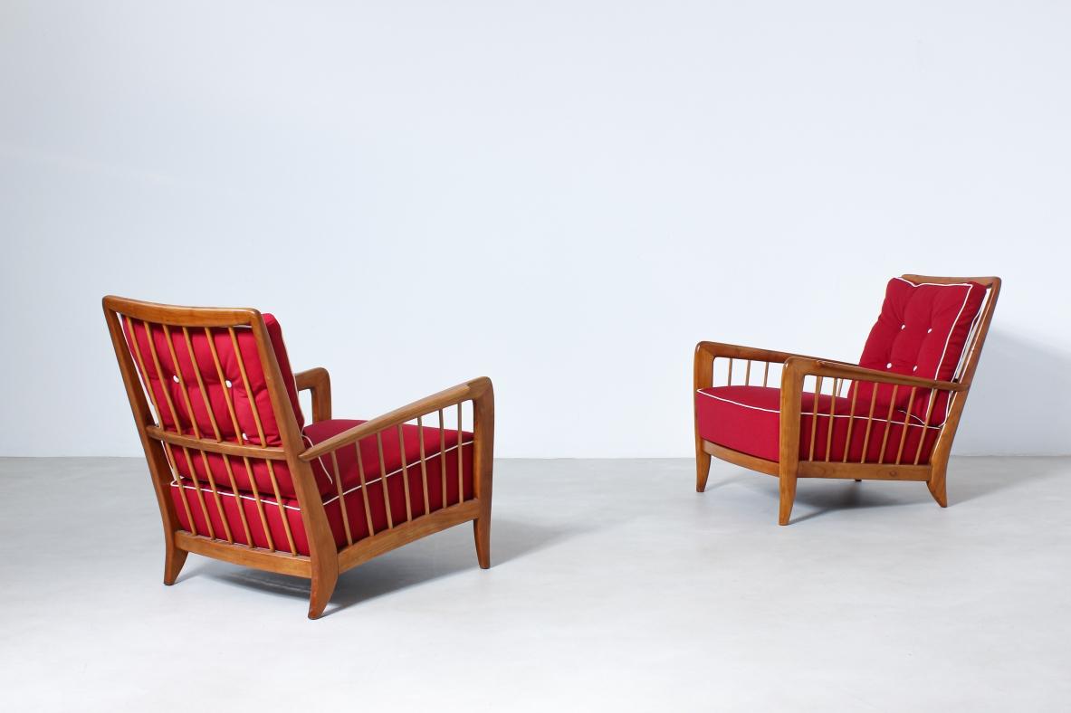 Italian Rare Pair of Cherry Wood Armchairs by Paolo Buffa For Sale