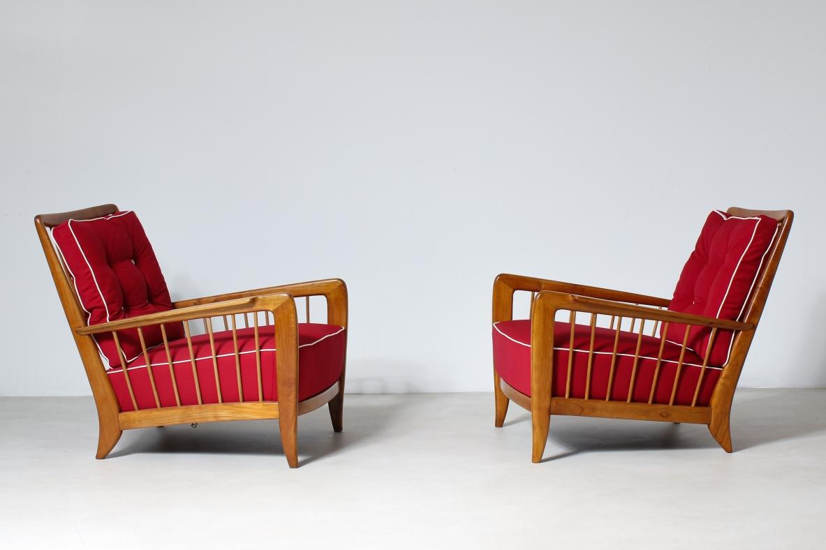 Rare Pair of Cherry Wood Armchairs by Paolo Buffa For Sale 1