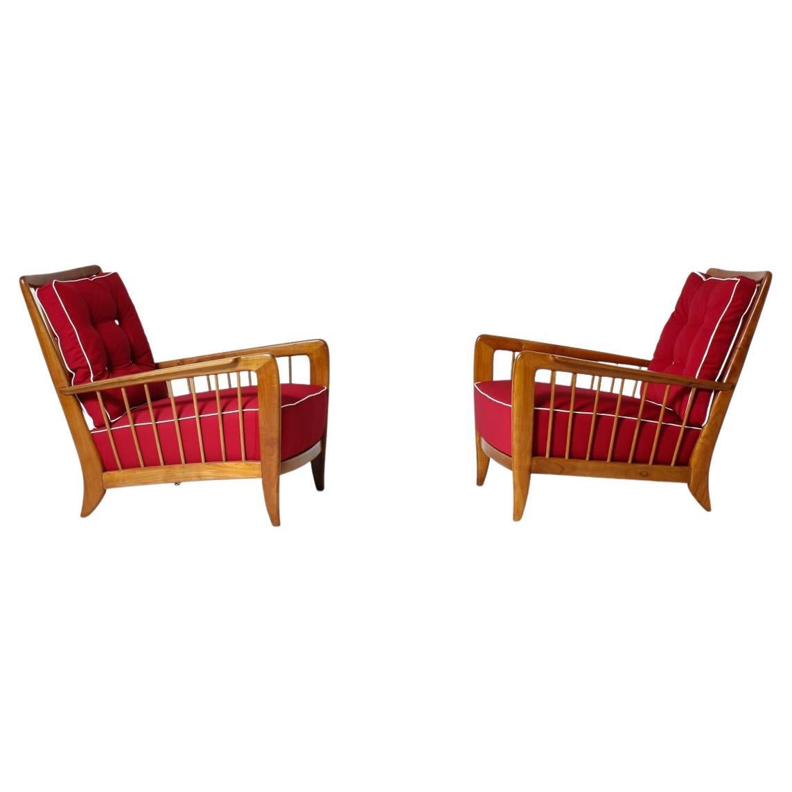 Mid-Century Modern Rare Pair of Cherry Wood Armchairs by Paolo Buffa For Sale