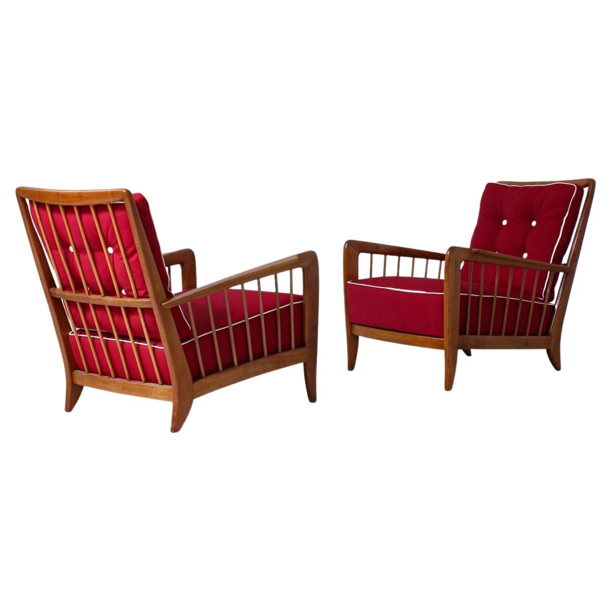 Rare Pair of Cherry Wood Armchairs by Paolo Buffa For Sale