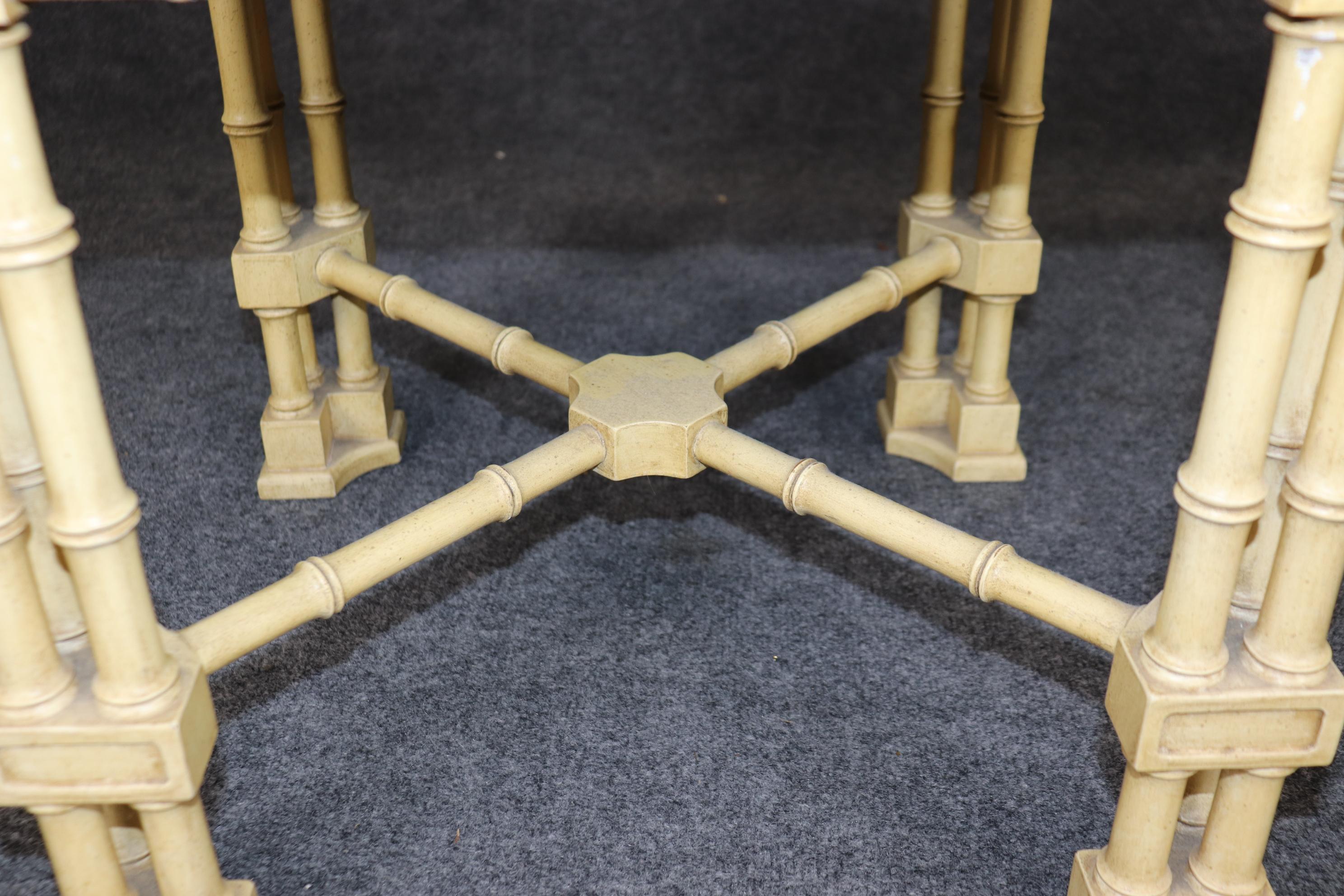 Rare Pair of Chinese Chippendale Creme Painted Faux Bamboo Stools 4