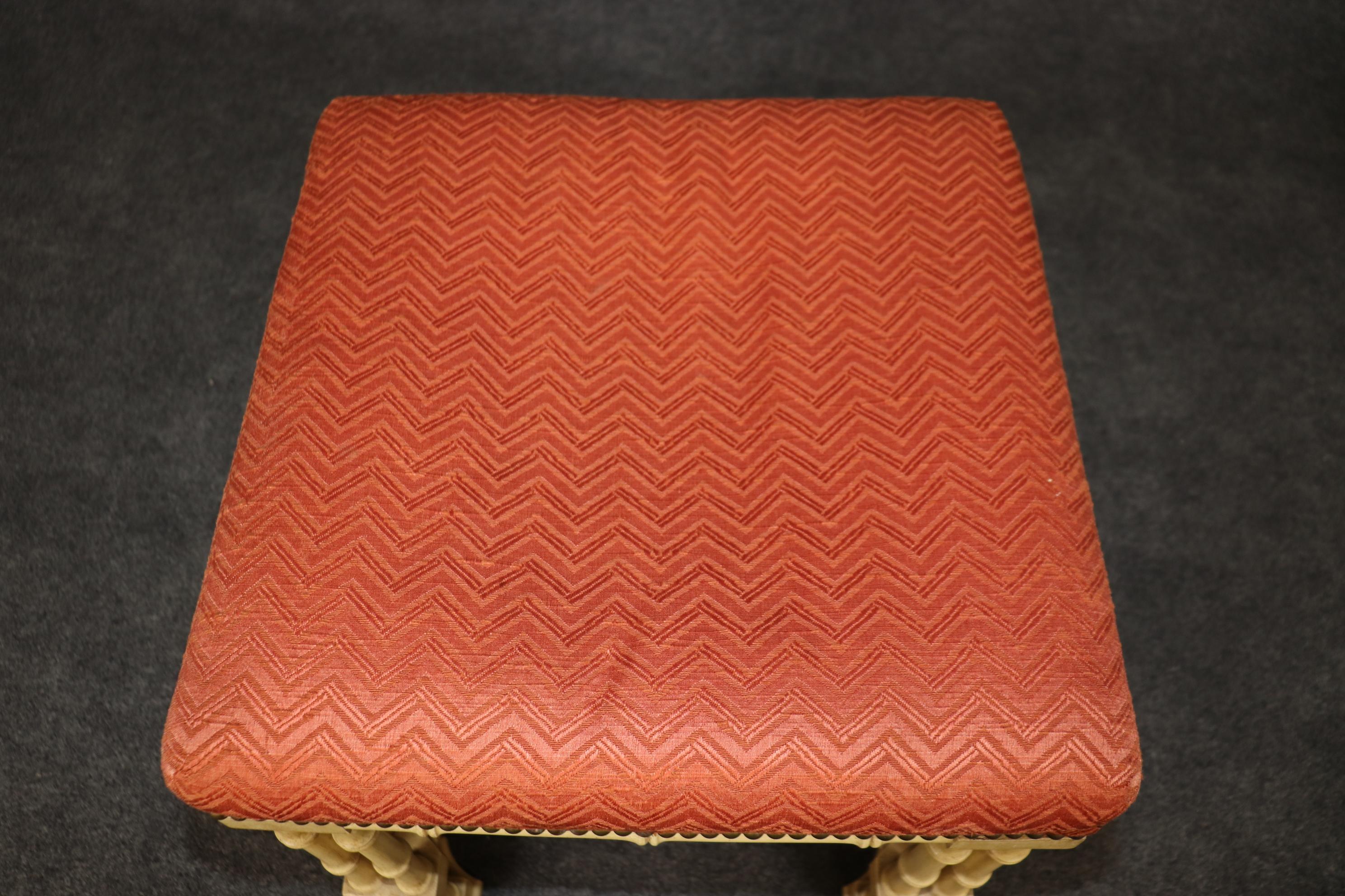 Rare Pair of Chinese Chippendale Creme Painted Faux Bamboo Stools 2