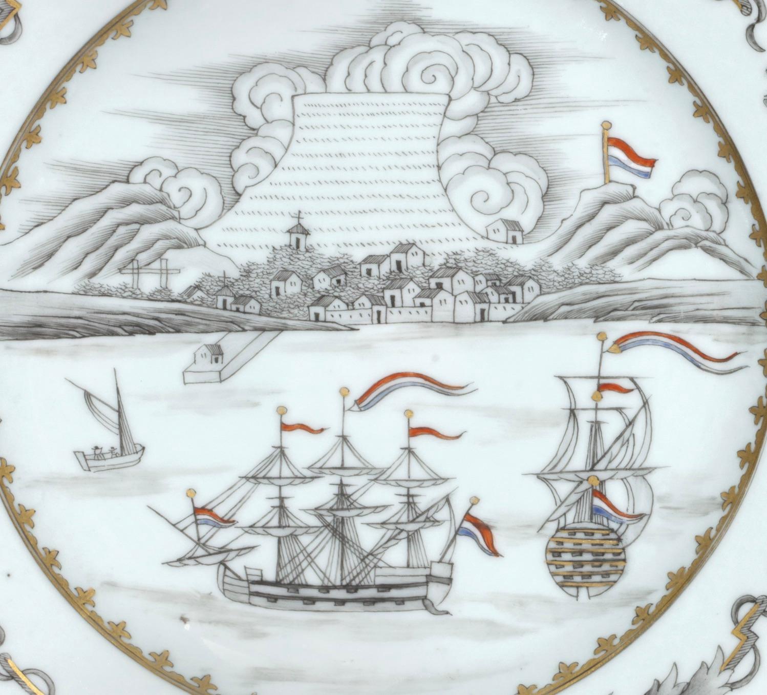 Rare Pair of Chinese Export Porcelain 'Table Bay' or 'Cape of Good Hope' Plates For Sale 1