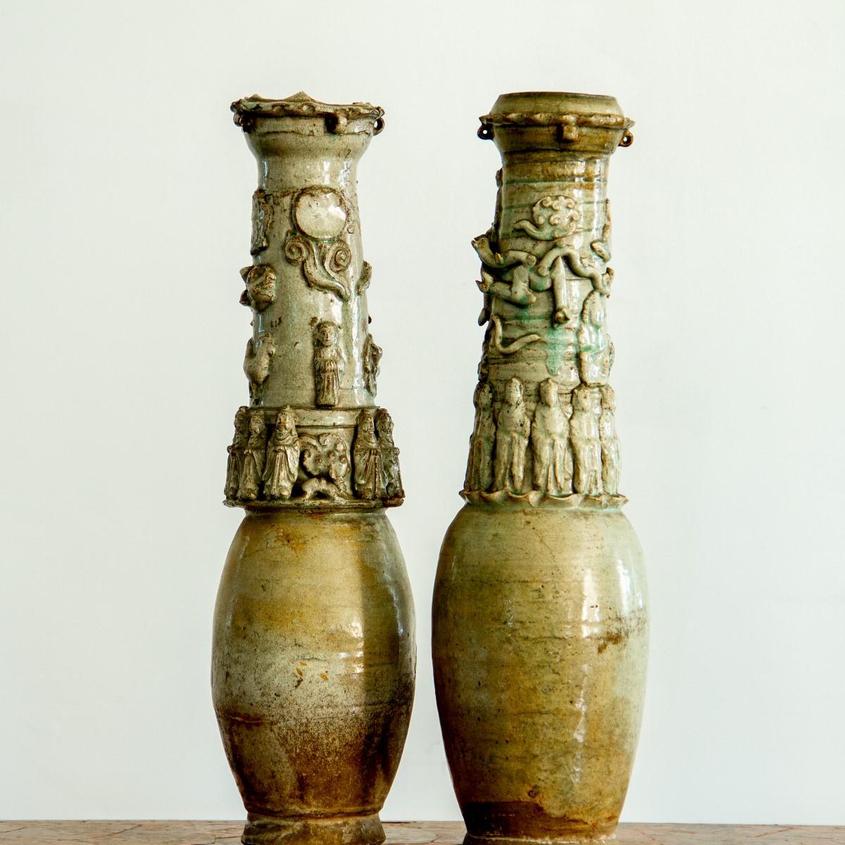 Rare Pair of Chinese Song Dynasty Earthenware Vases In Fair Condition In Donhead St Mary, Wiltshire