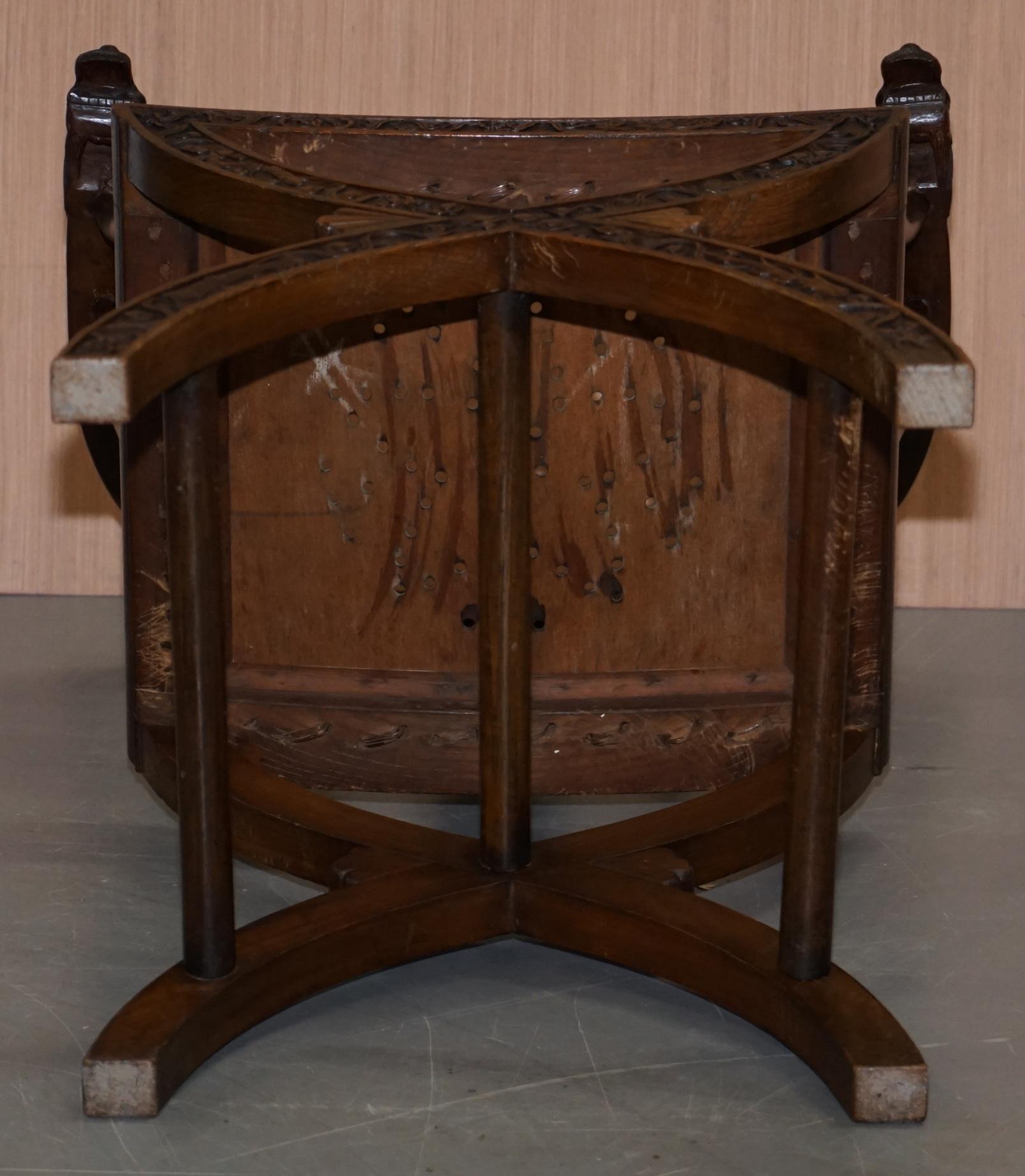 Rare Pair of circa 1900 Anglo Chinese Hand Carved Savonarola Armchairs Dragons For Sale 5