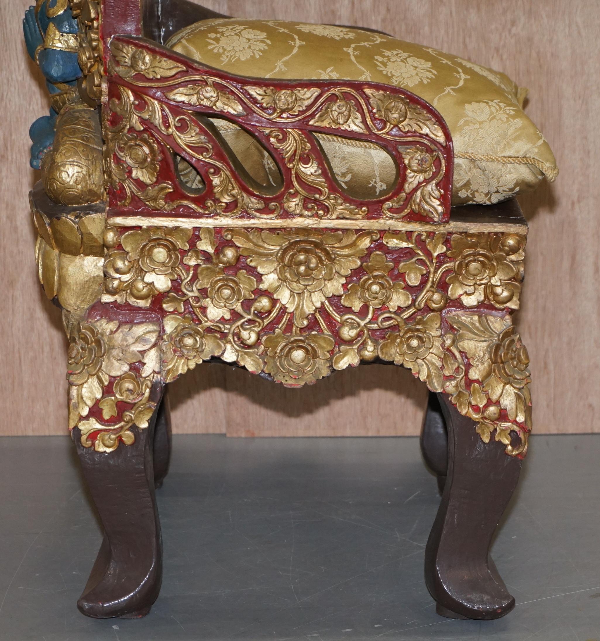 Rare Pair of circa 1900 Tibetan Ceremonial Chairs Nyingma Buddha Carved in Backs For Sale 2