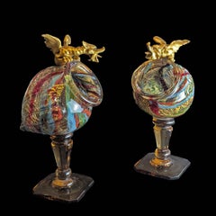 Eugène Rousseau pair of colored vases, gilted dragons Escalier de Cristal c.1874
