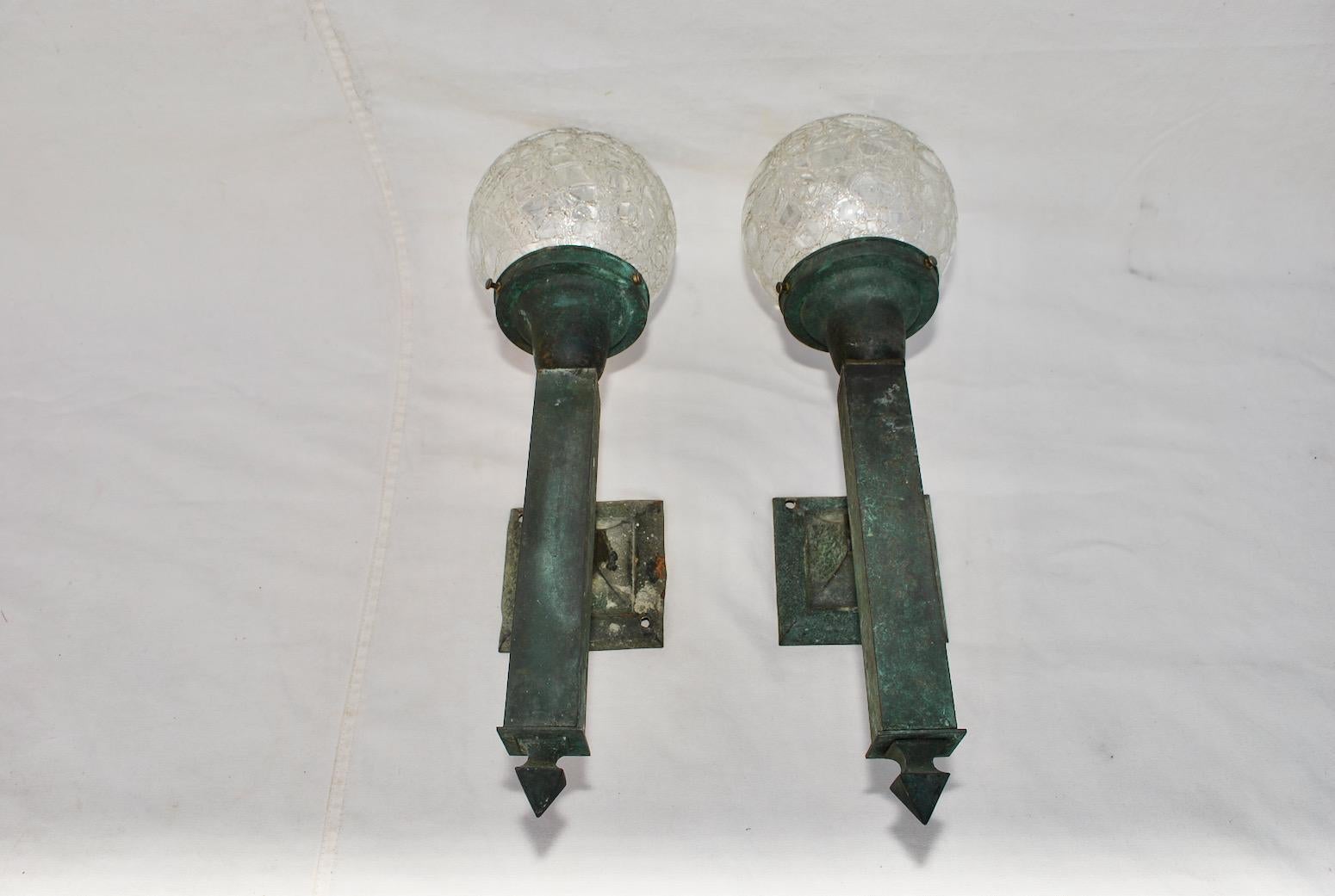 Early 20th Century Rare Pair of Craftsman Copper Outdoor Sconces