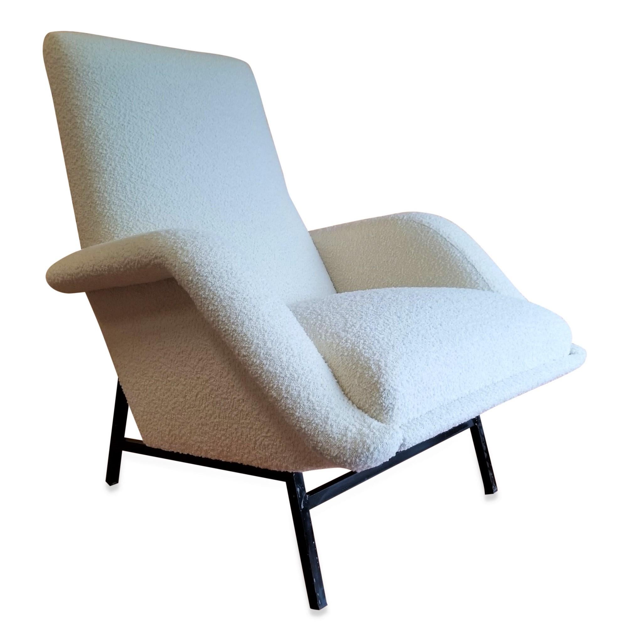 Mid-20th Century Rare Pair of Creme Bouclette Guy Besnard Armchairs, France, 1950s For Sale