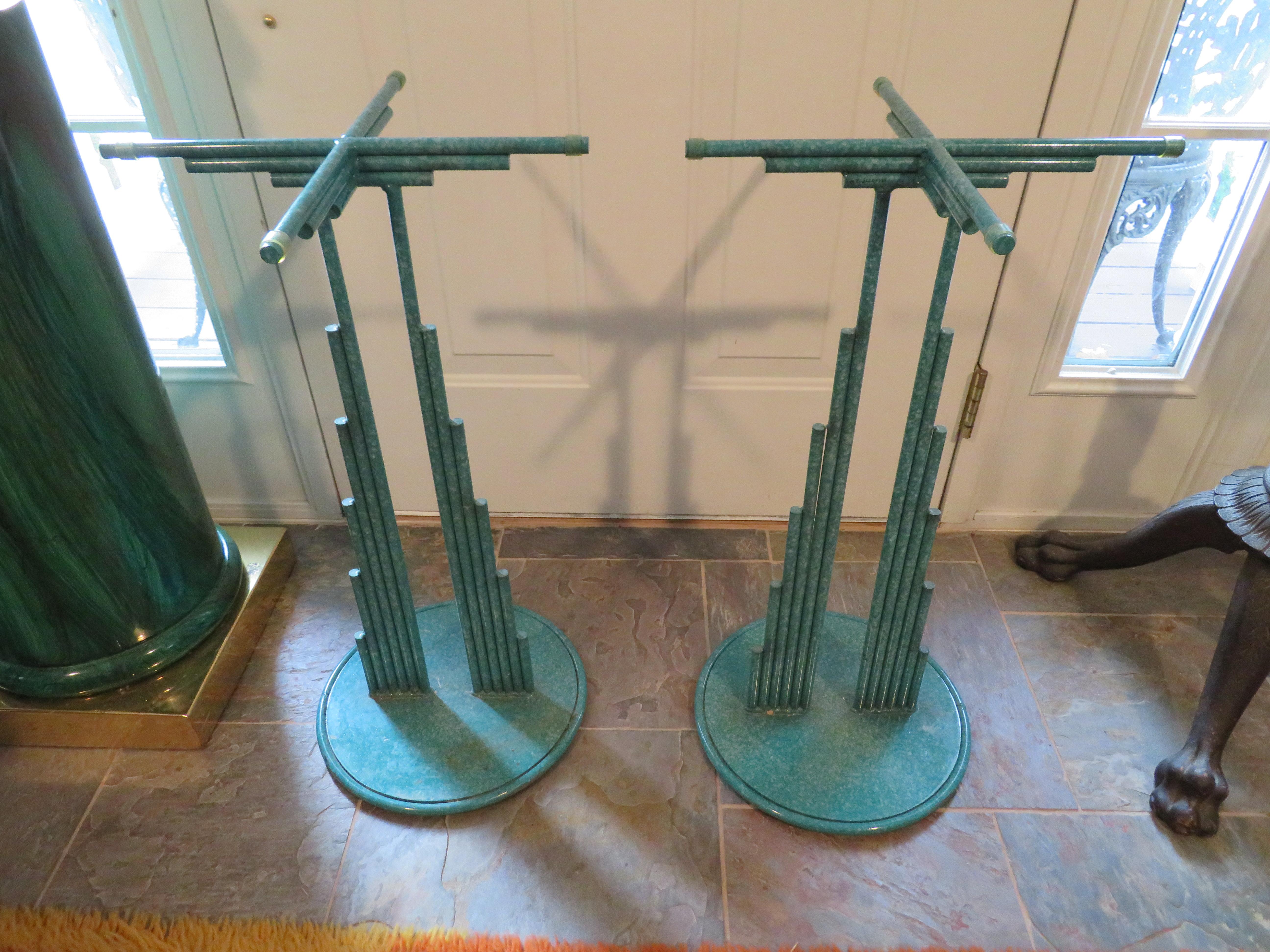 Painted Rare Pair of Curtis Jere Memphis Style Side Tables Pedestals, Mid-Century Modern