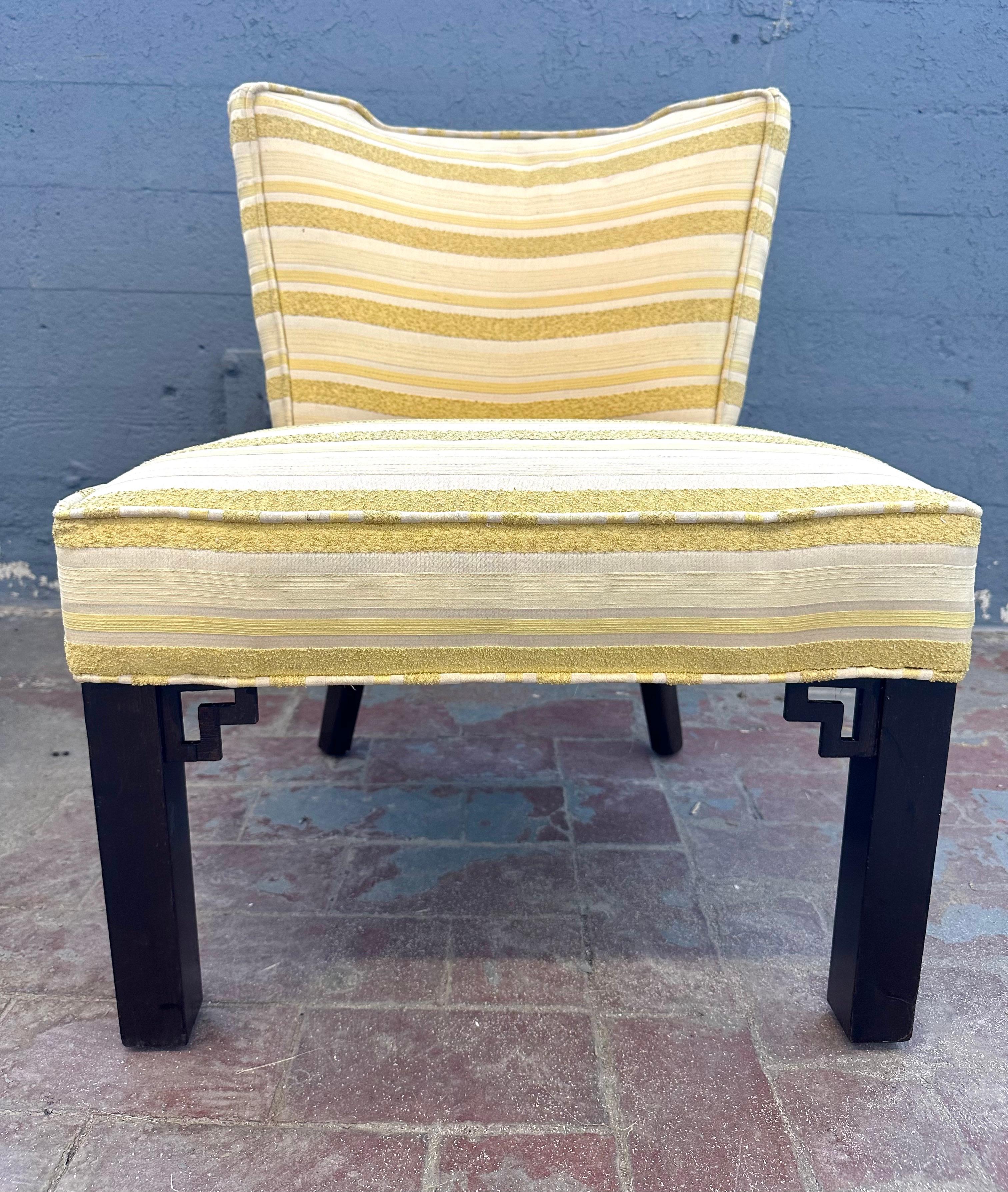 Rare Pair of Custom Paul Laszlo Slipper Chairs in Maria Kipp Upholstery In Good Condition For Sale In Brooklyn, NY