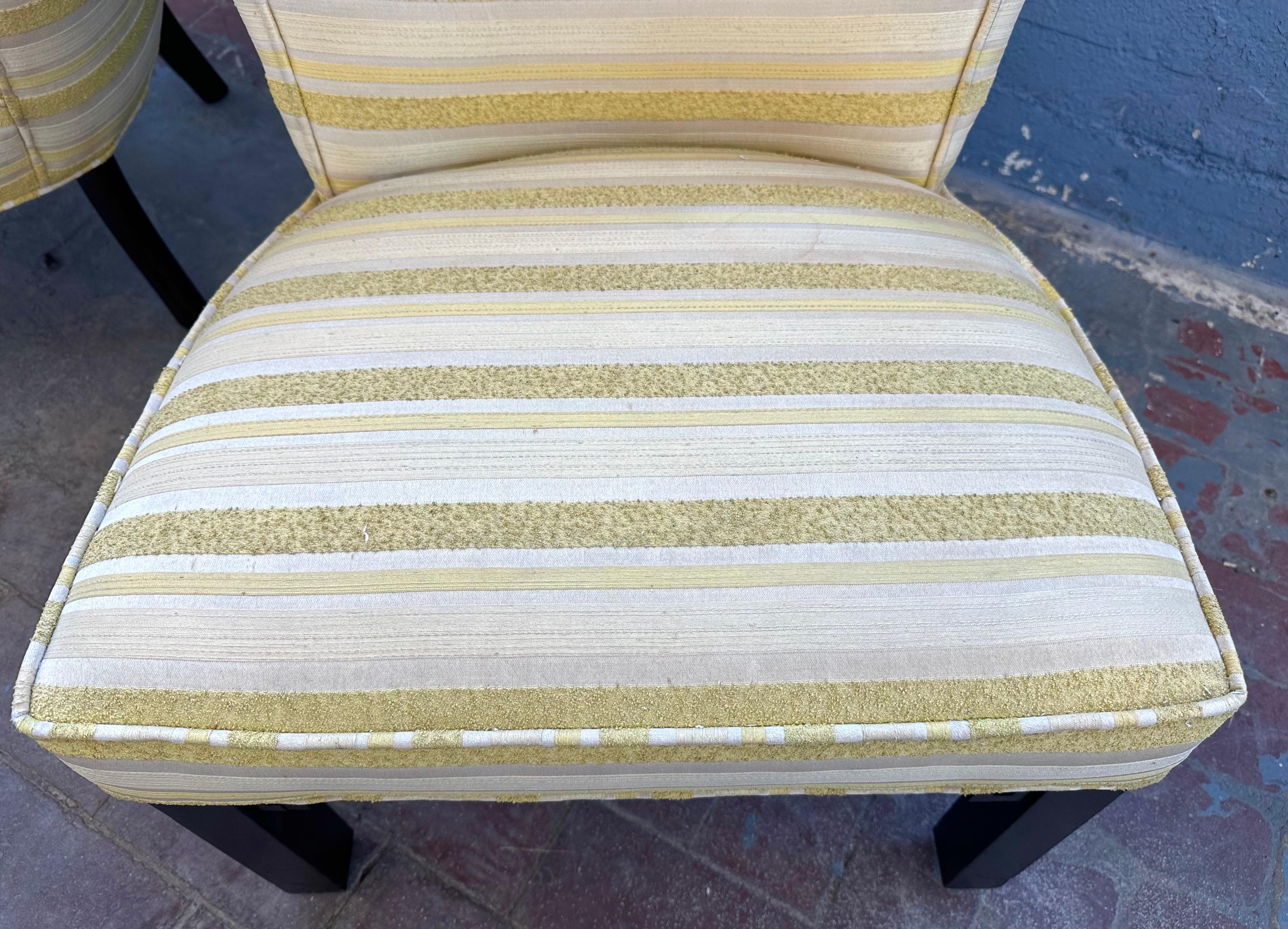 Rare Pair of Custom Paul Laszlo Slipper Chairs in Maria Kipp Upholstery For Sale 1
