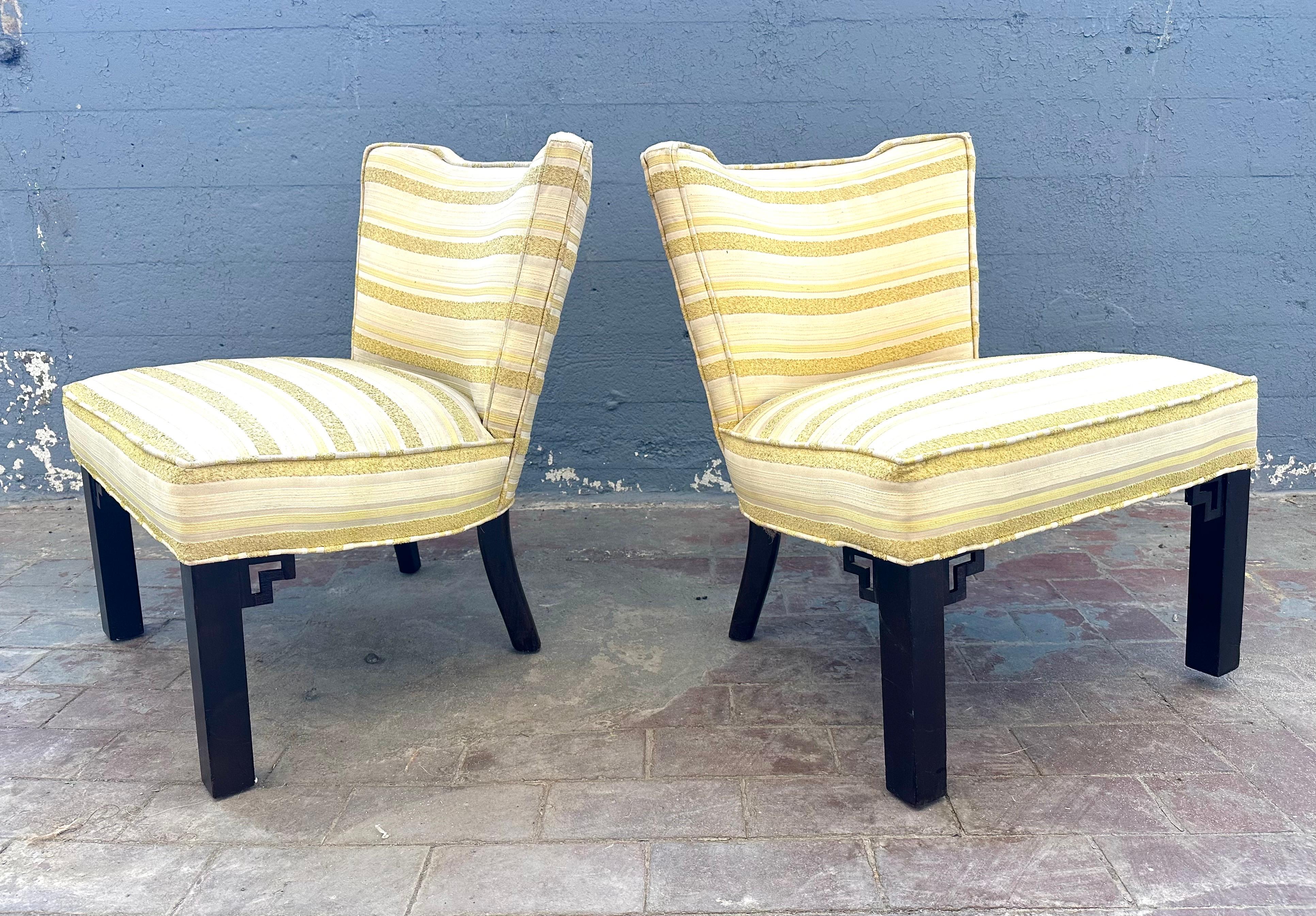 Rare Pair of Custom Paul Laszlo Slipper Chairs in Maria Kipp Upholstery For Sale 2