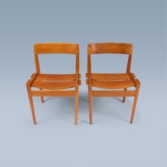 Rare pair of Danish modern fumed oak side chairs