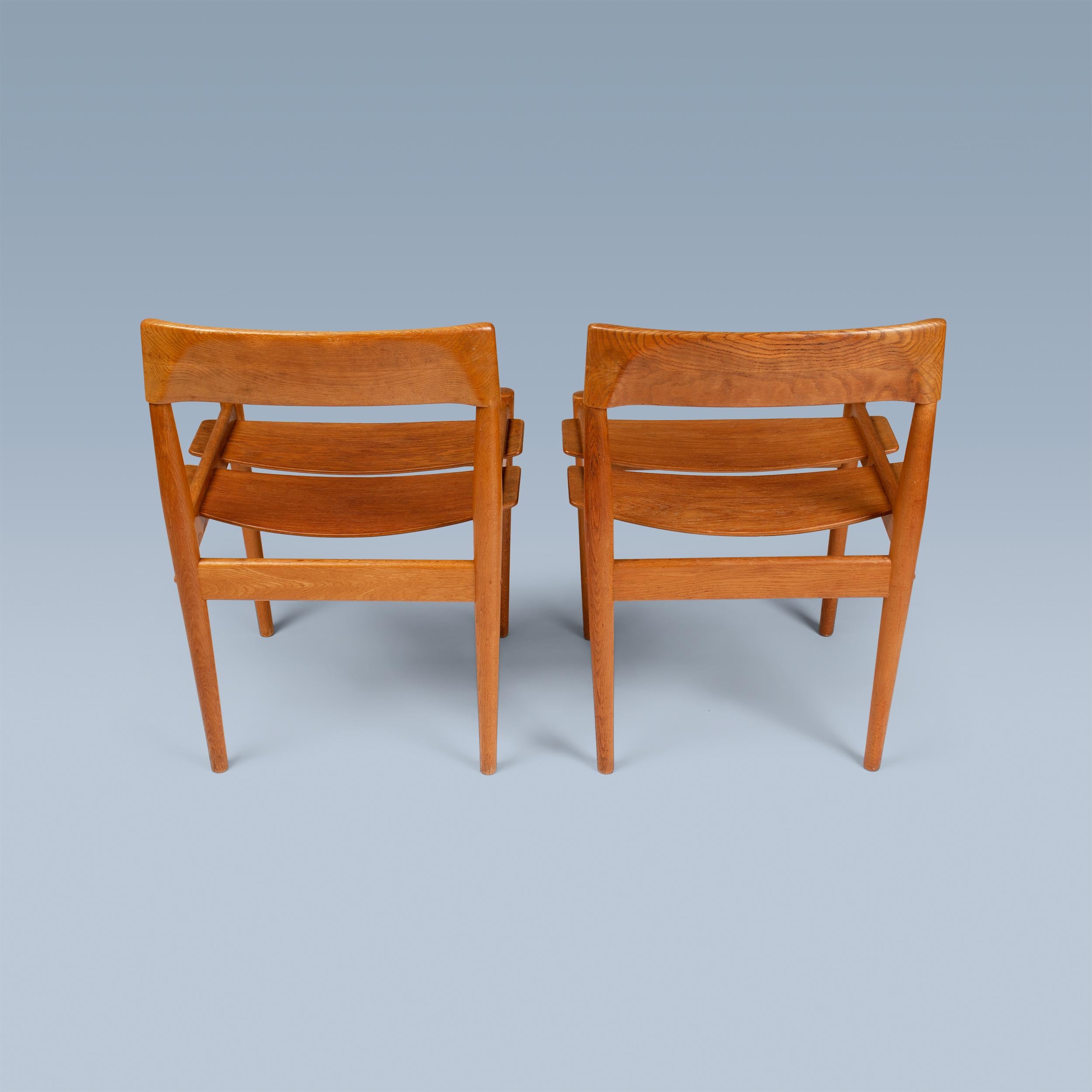 Rare pair of Danish modern fumed oak side chairs For Sale 1