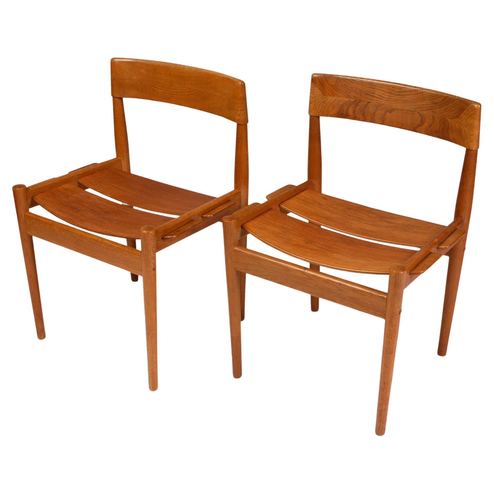 Rare pair of Danish modern fumed oak side chairs For Sale