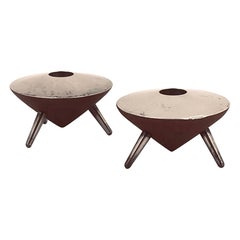 Rare Pair of Danish Modern Teak & Silver Atomic Age Candleholders