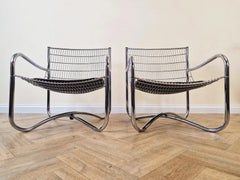 Rare Pair of David Mellor O.B.E. Chrome & Steel Lounge Accent Chairs Mid-Century