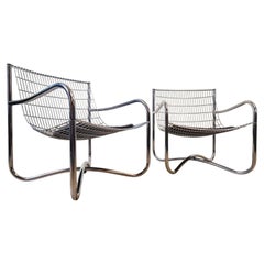 Rare Pair of David Mellor O.B.E. Chrome & Steel Lounge Accent Chairs Mid-Century
