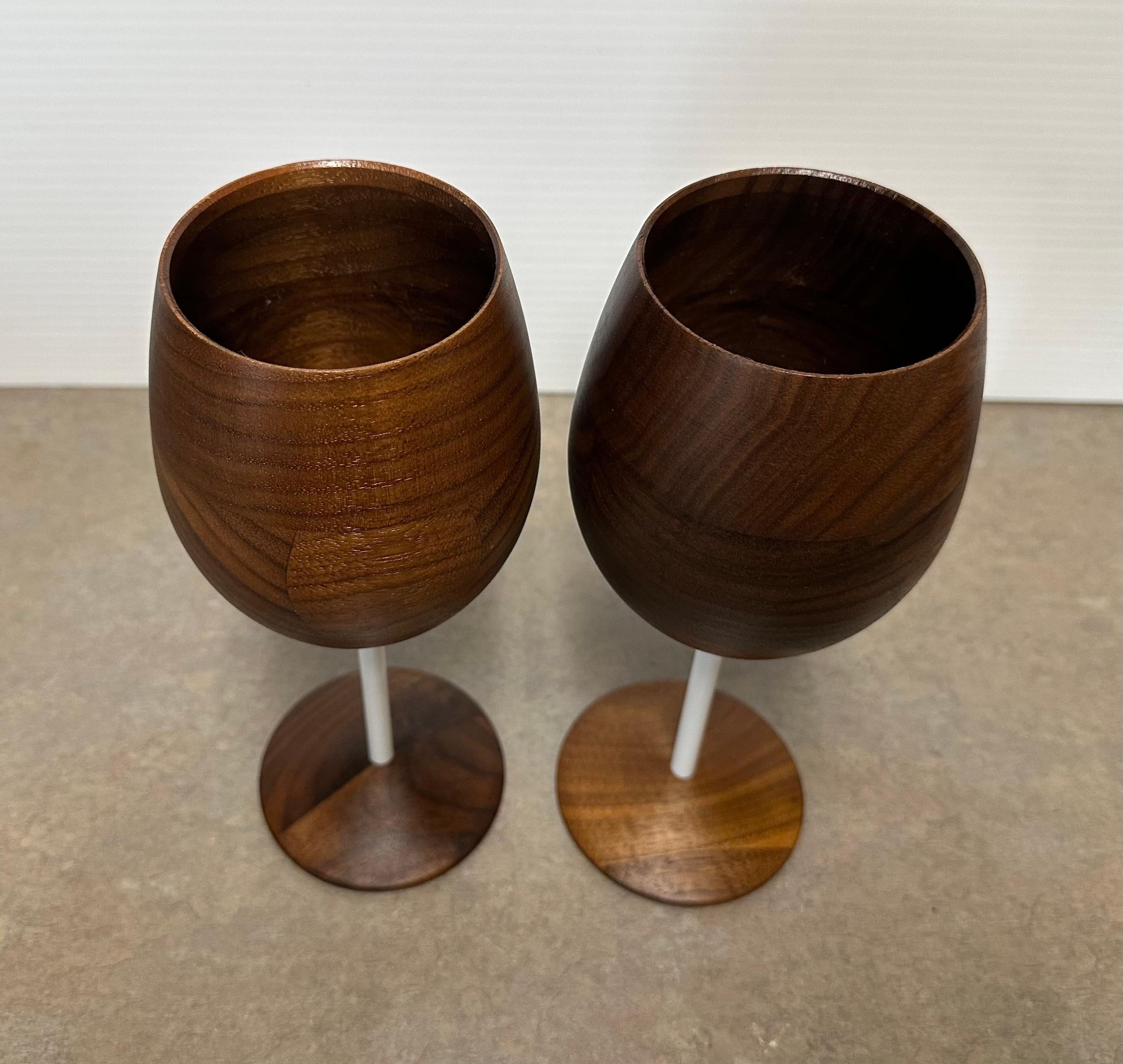Rare Pair of David Rasmussen Walnut Wine Goblets from the 